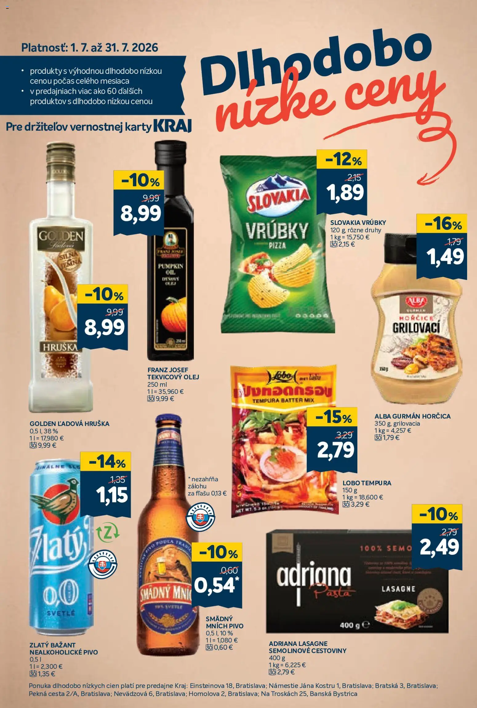 Nové Kraj akcie – leták je platný od 23.07.2026 | Strana: 15 | Produkty: Pivo, Olej, Zlatý Bažant, Nealkoholické pivo