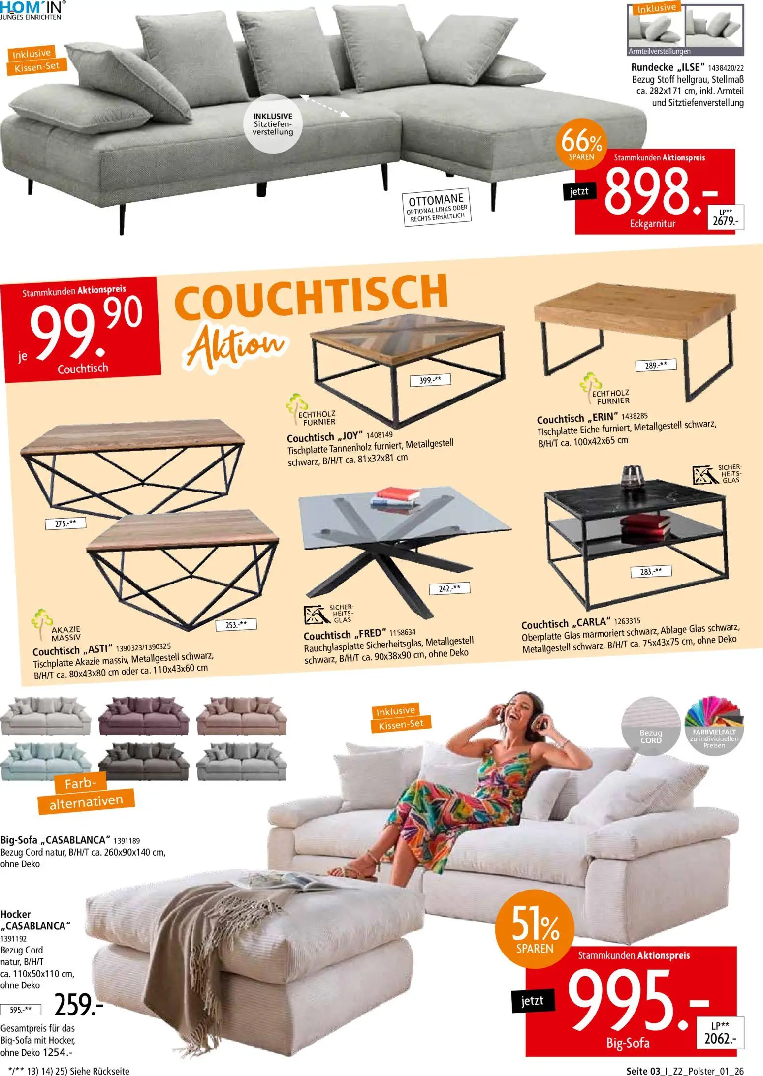 Zurbrüggen Z2 Polstermöbel Spezial – gültig ab 08.06.2026 | Seite: 3 | Produkte: Bigsofa, Hocker, Couchtisch