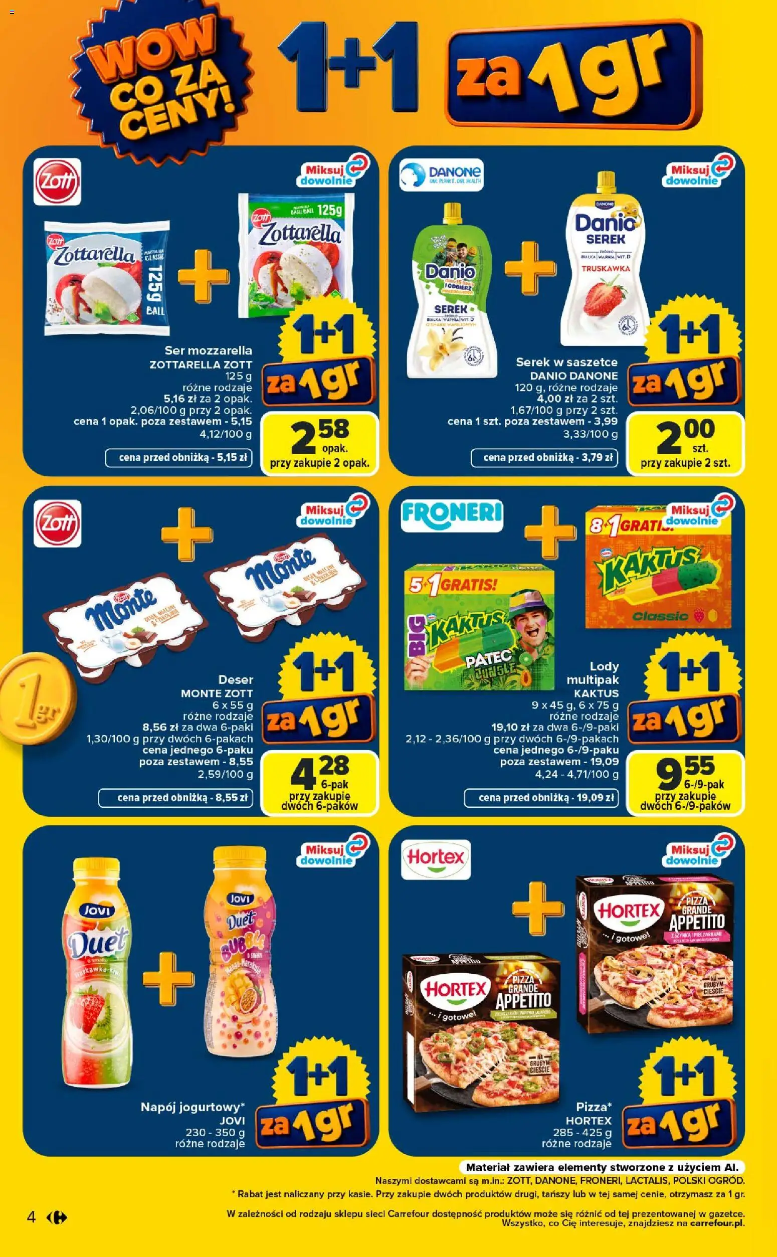 Carrefour gazetka - Wow co za ceny od 07.09.2026 | Strona: 4 | Produkty: Serek, Szynka, Ser, Lody