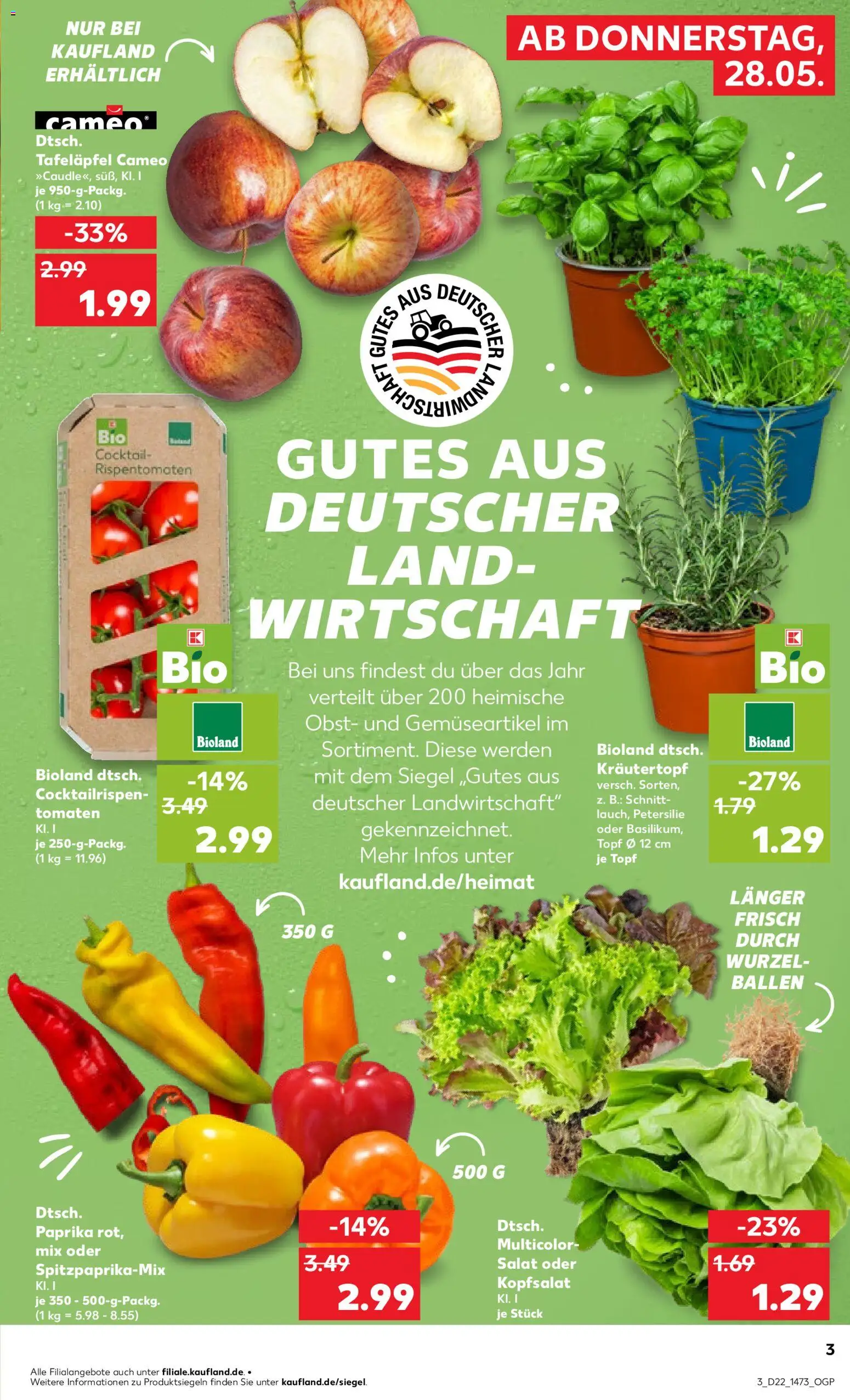 Kaufland Prospekt Berlin – gültig ab 28.05.2026 | Seite: 3 | Produkte: Paprika, Obst, Petersilie, Salat