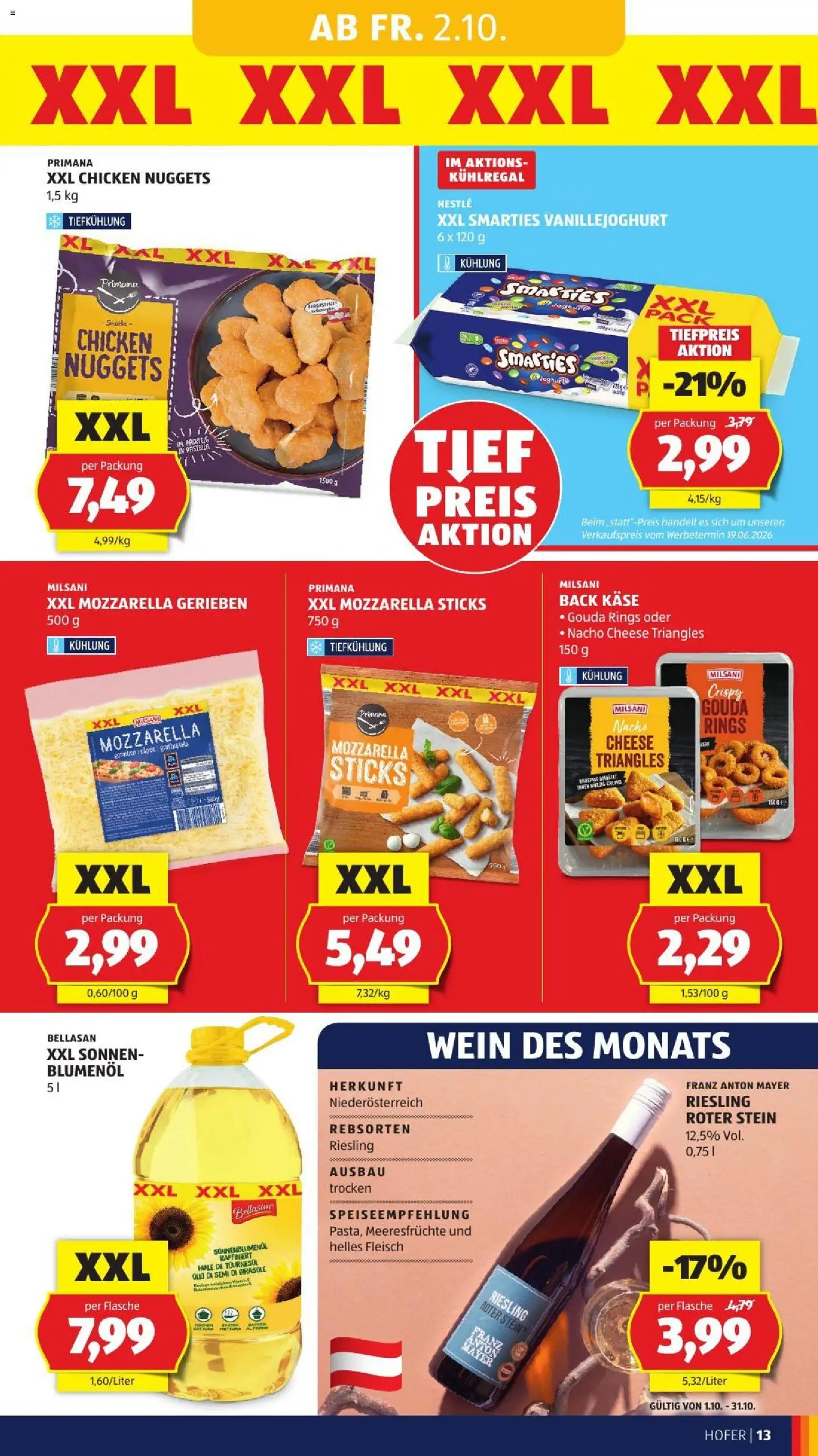 Hofer Flipbook gültig ab 02.10.2026 | Seite: 21 | Produkte: Meeresfrüchte, Käse, Joghurt, Wein