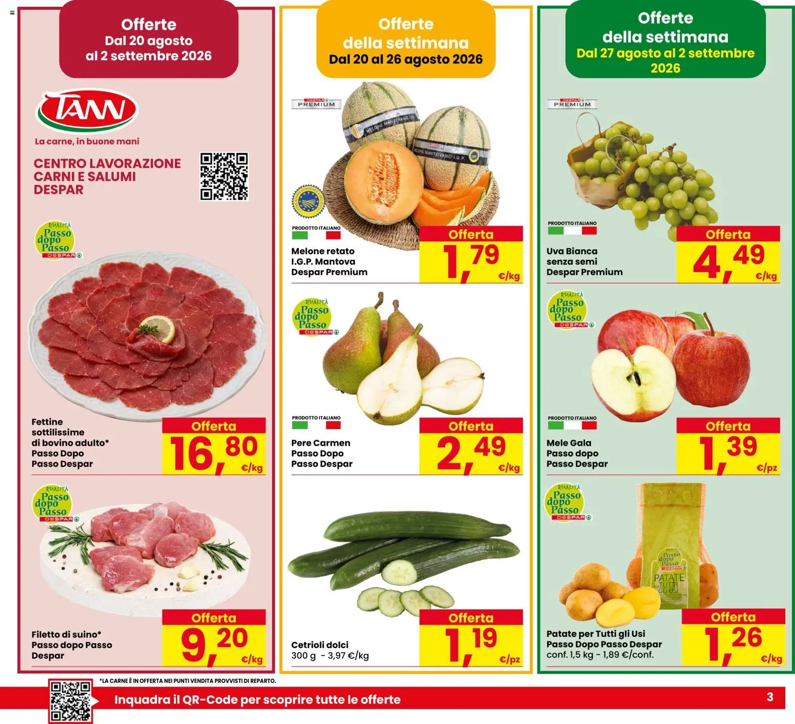 Volantino Eurospar del 20/08/2026 | Pagina: 3 | Prodotti: Cetrioli, Patate, Filetto, Melone
