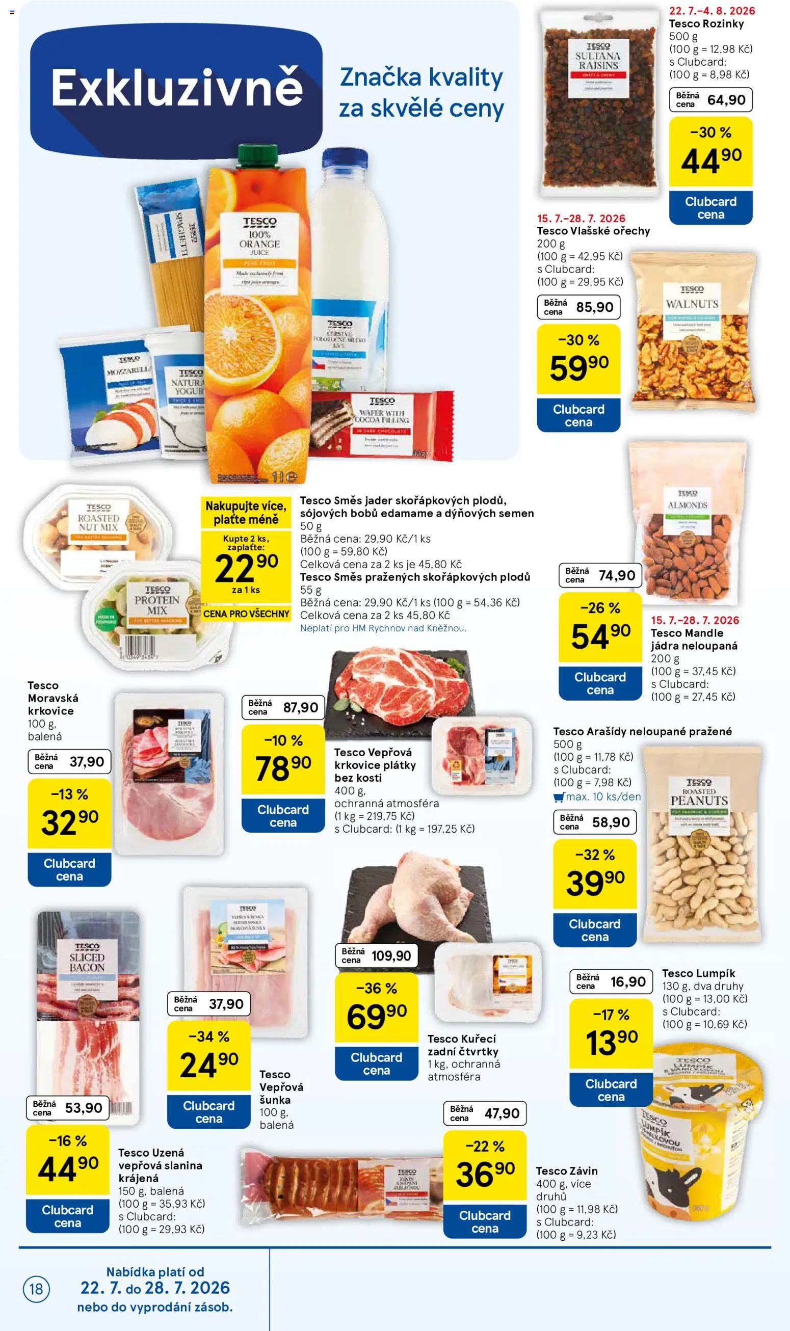 Tesco leták - Hypermarket od 22.07.2026 | Strana: 18 | Produkty: Šunka, Edamame, Protein, Vepřová krkovice