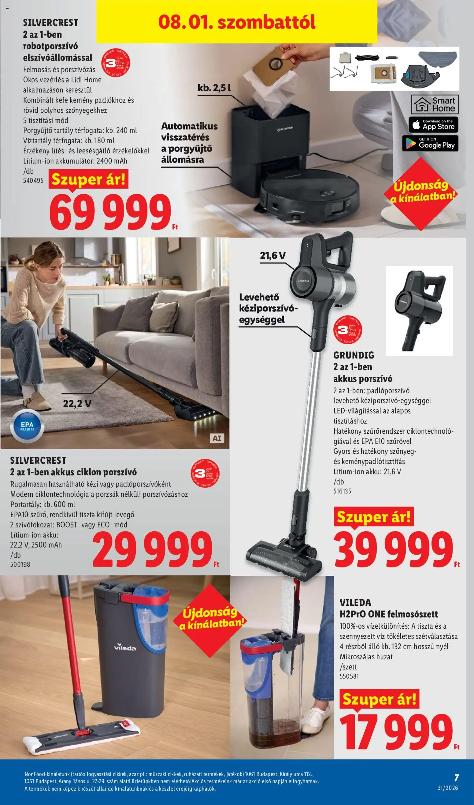 Lidl akciós ujság - amely érvényes a következő dátumtól: 2026.07.30. | Oldal: 7 | Termékek: Porszívó, Robot, Akkumulátor, Vileda