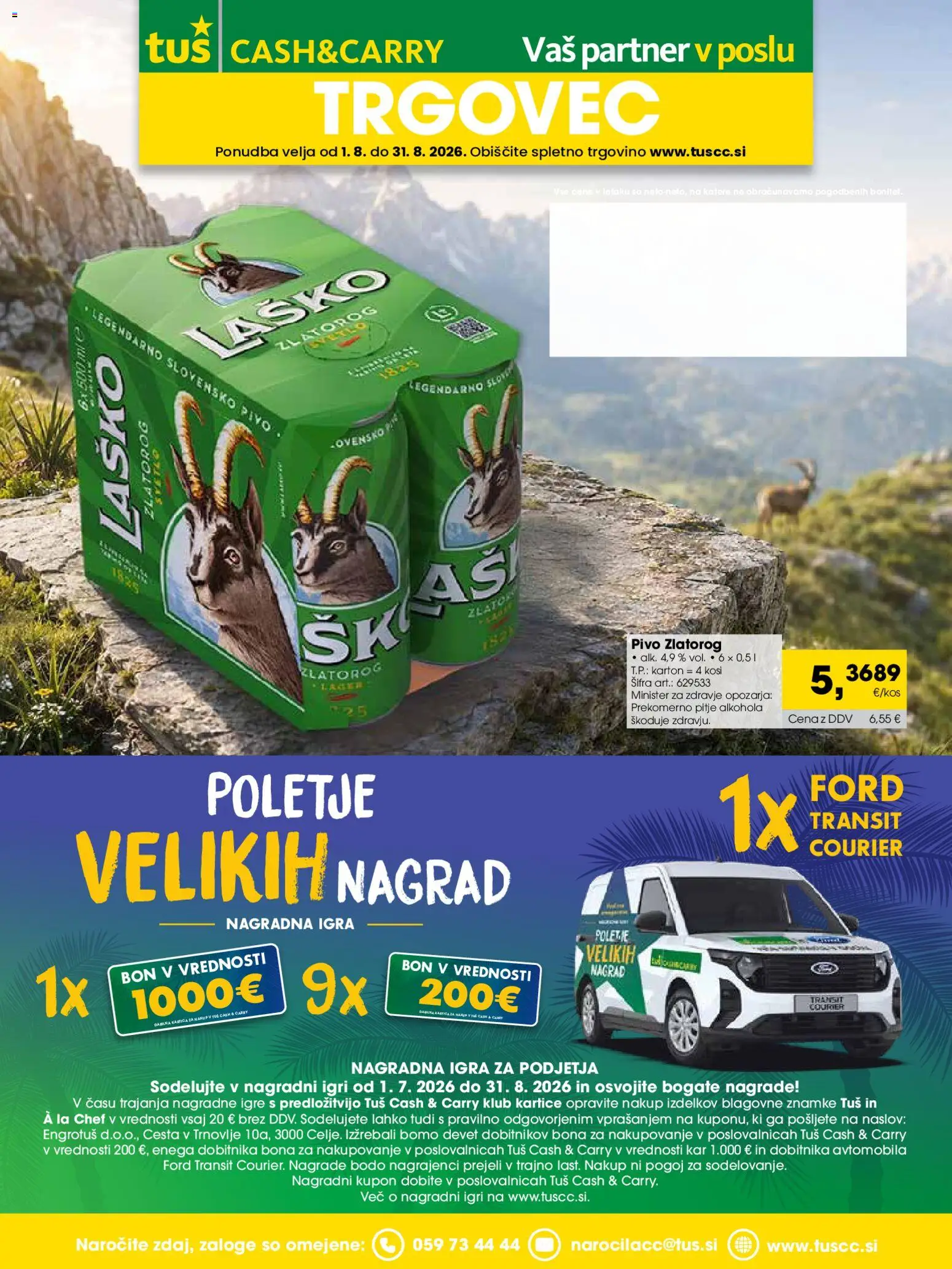 Novi Tuš katalog ponudbe – veljaven od 01.08.2026 | Stran: 1 | Izdelki: Igra, Pivo