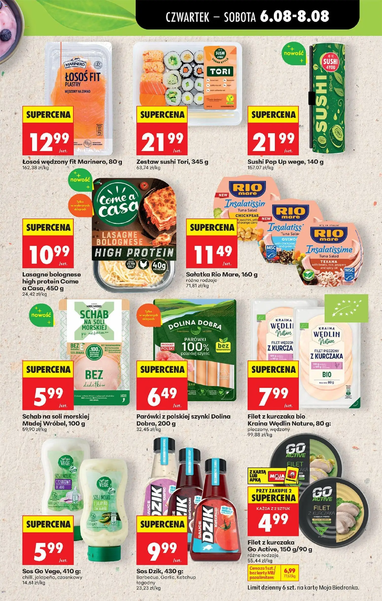 Biedronka gazetka od czwartku od 06.08.2026 | Strona: 55 | Produkty: Karta, Schab, Lasagne bolognese, Sałatka