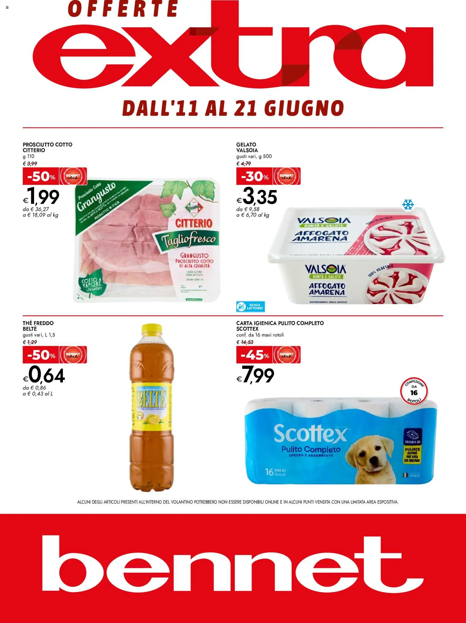 Volantino bennet del 11.06.2026 | Pagina: 1 | Prodotti: Prosciutto Cotto, Gelato, Prosciutto, Penne