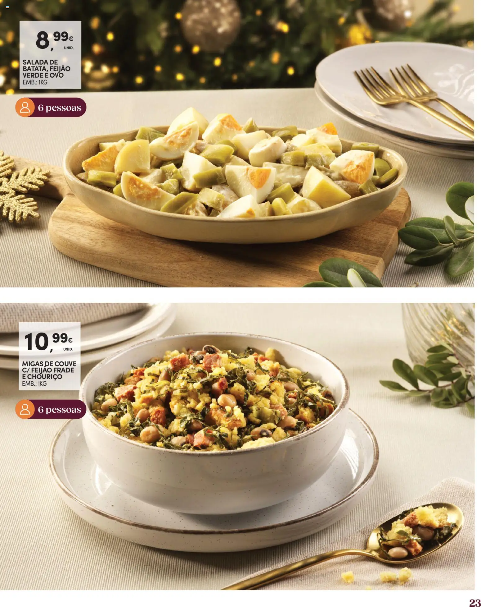 Continente O Natal servido ao nosso jeito │ válido de 27/10/2026 | Página: 23 | Produtos: Chouriço, Feijão, Salada, Couve