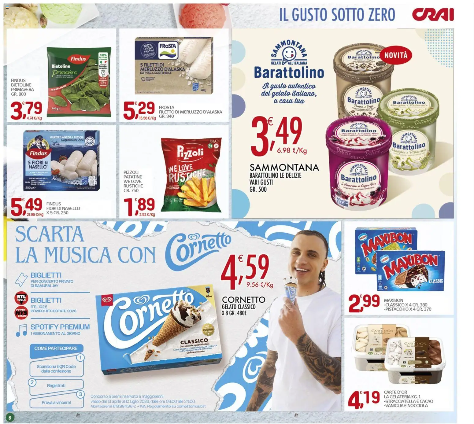 Volantino CRAI del 11.06.2026 | Pagina: 8 | Prodotti: Cornetto, Patatine, Gelato, Nasello