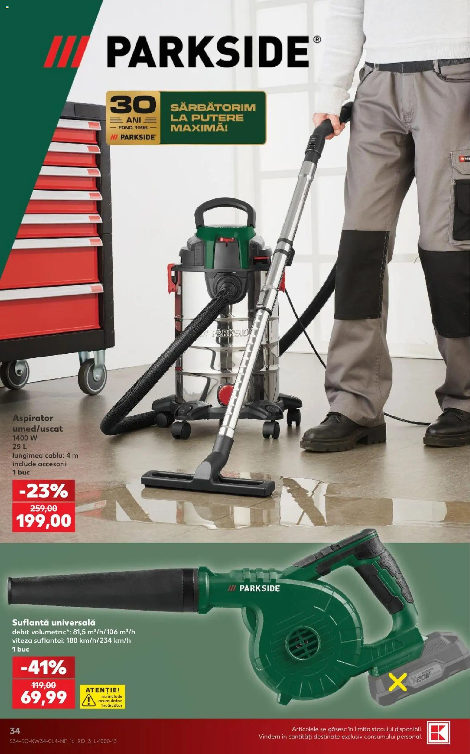 Noul catalog Kaufland – valabil de la 19.08.2026 | Pagină: 34 | Produse: Încărcător, Suflantă, Aspirator, Parkside