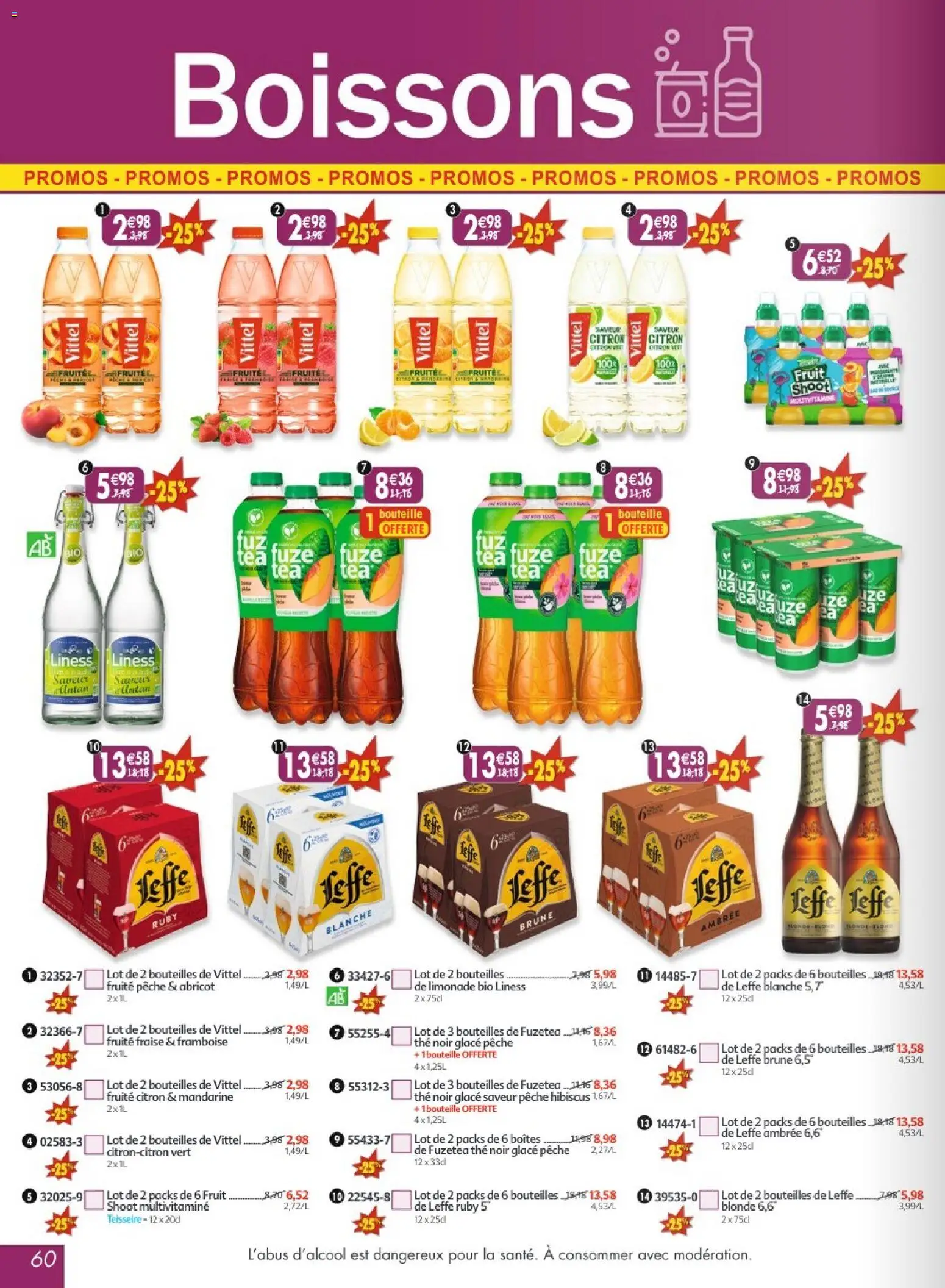 {H1} | Page: 60 | Produits: Citron vert, Framboise, Pêche, Vittel