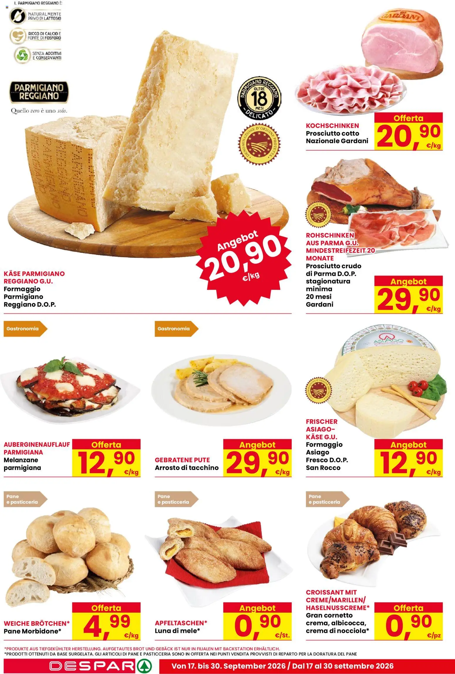 Volantino Despar del 17/09/2026 | Pagina: 6 | Prodotti: Crema, Tacchino, Formaggio, Parmigiano reggiano