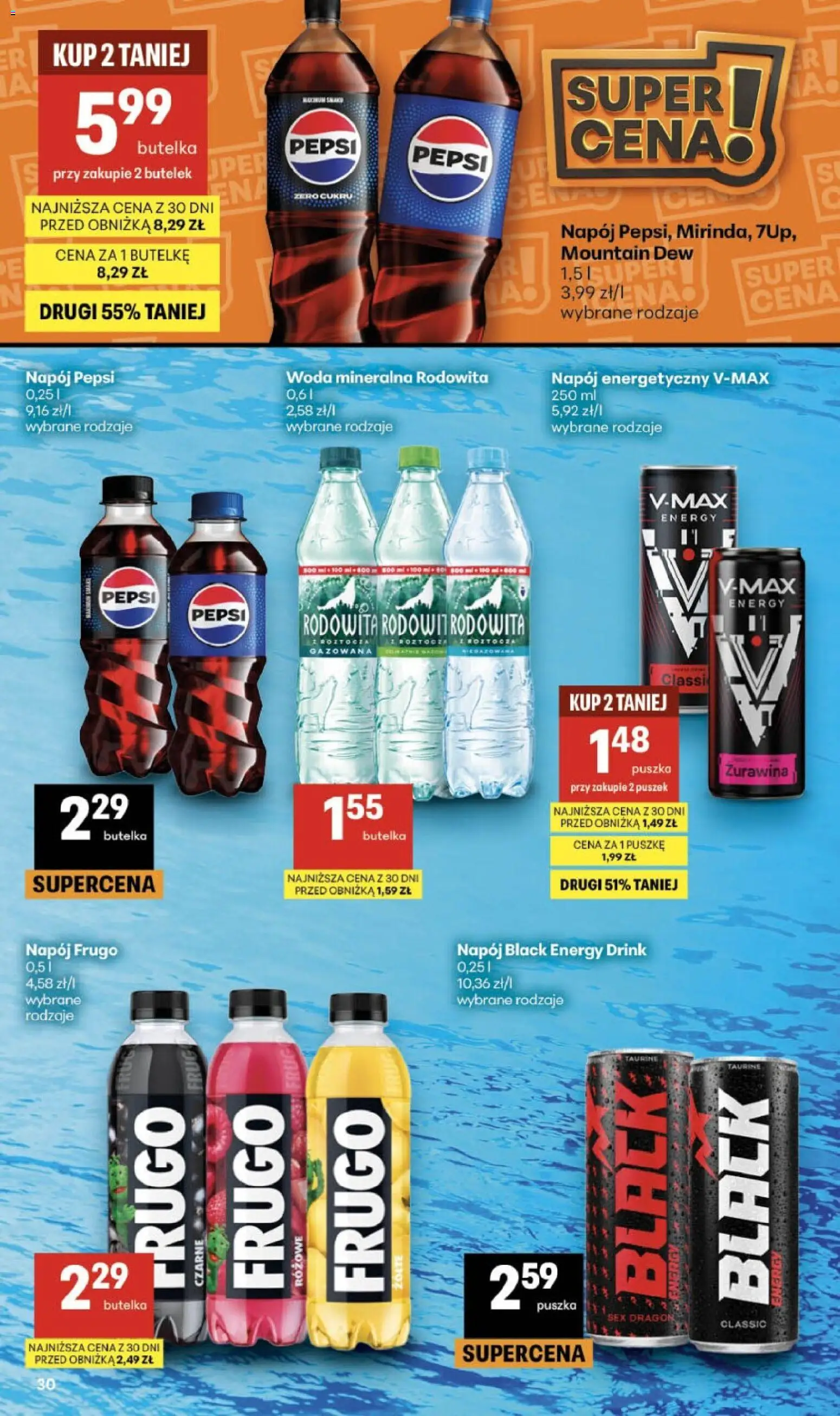 Delikatesy Centrum gazetka od 10.09.2026 | Strona: 30 | Produkty: Napój energetyczny, Pepsi, Żurawina, Woda