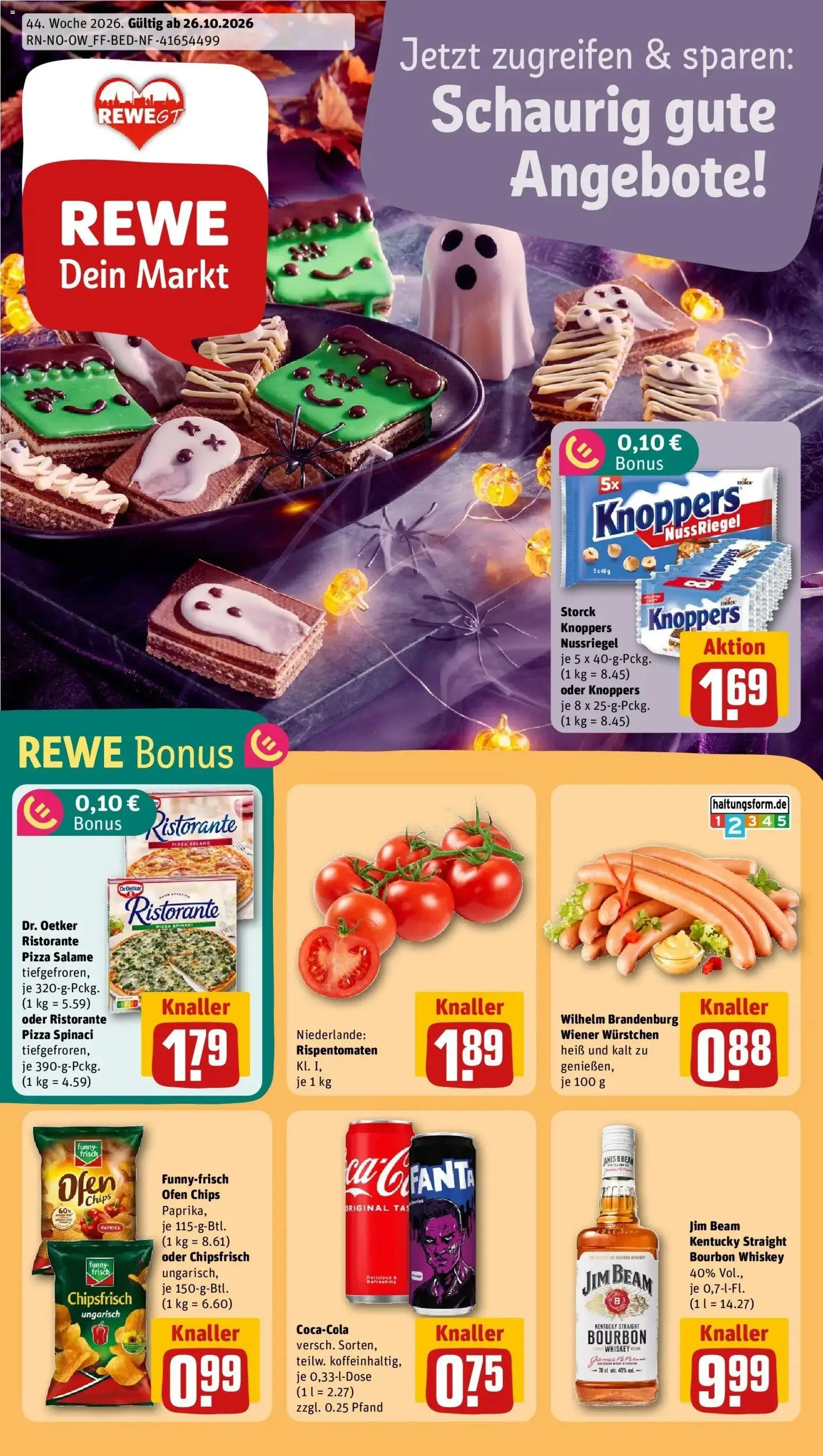 REWE Prospekt ab 26.10.2026 zum Blättern » Angebote | Seite: 1 | Produkte: Ristorante, Funny frisch, Chips, Whiskey