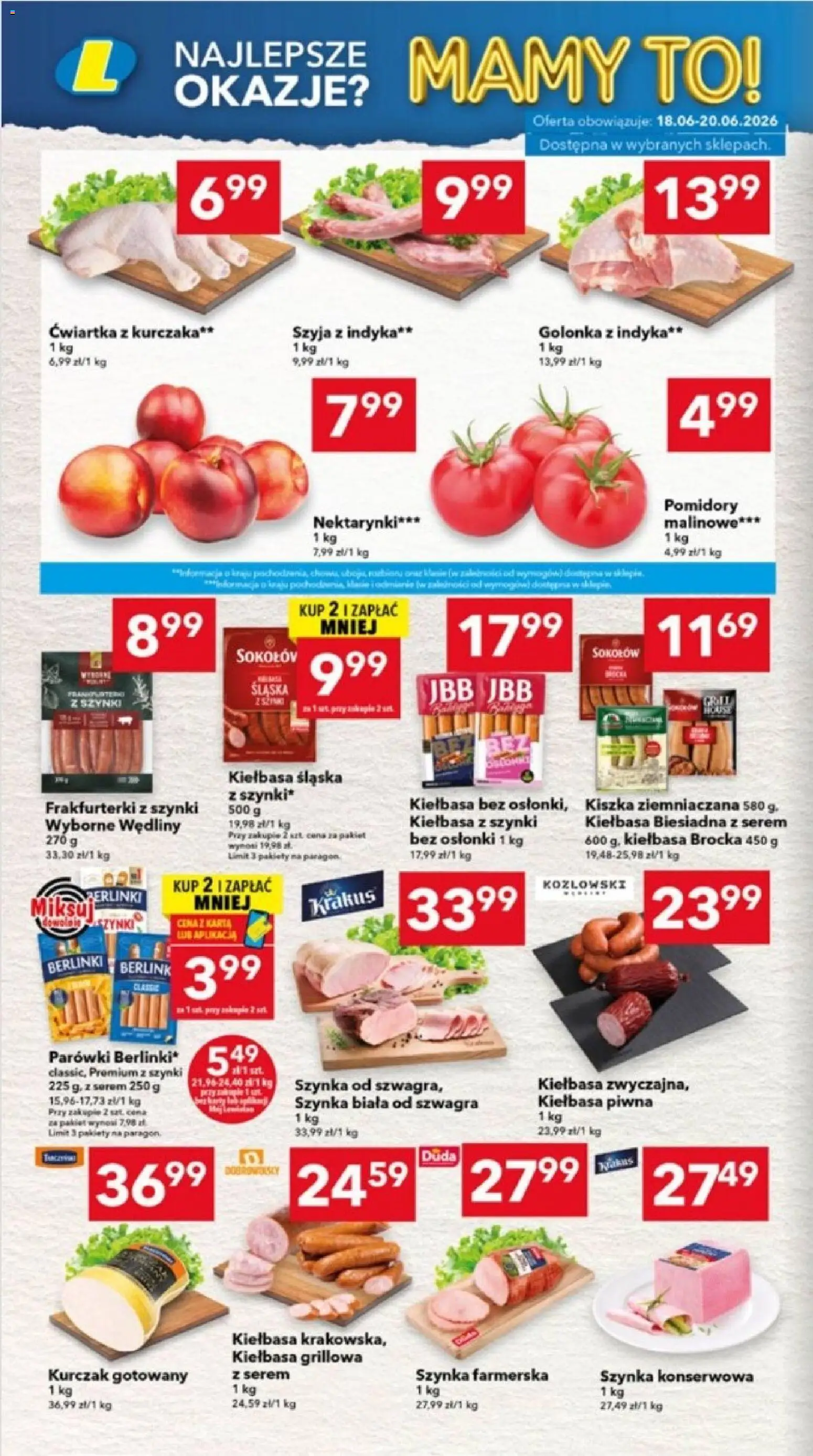Lewiatan gazetka - Ostrów Wielkopolski od 18.06.2026 | Strona: 2 | Produkty: Kiełbasa, Szynka, Wędliny, Ćwiartka z kurczaka