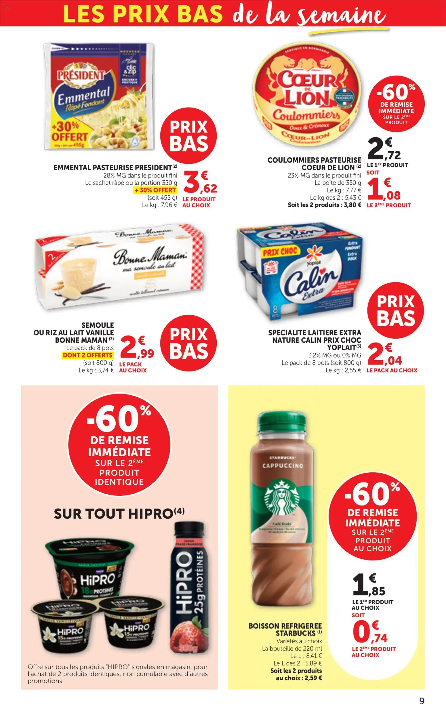 {H1} | Page: 9 | Produits: Emmental, Semoule, Lait, Café