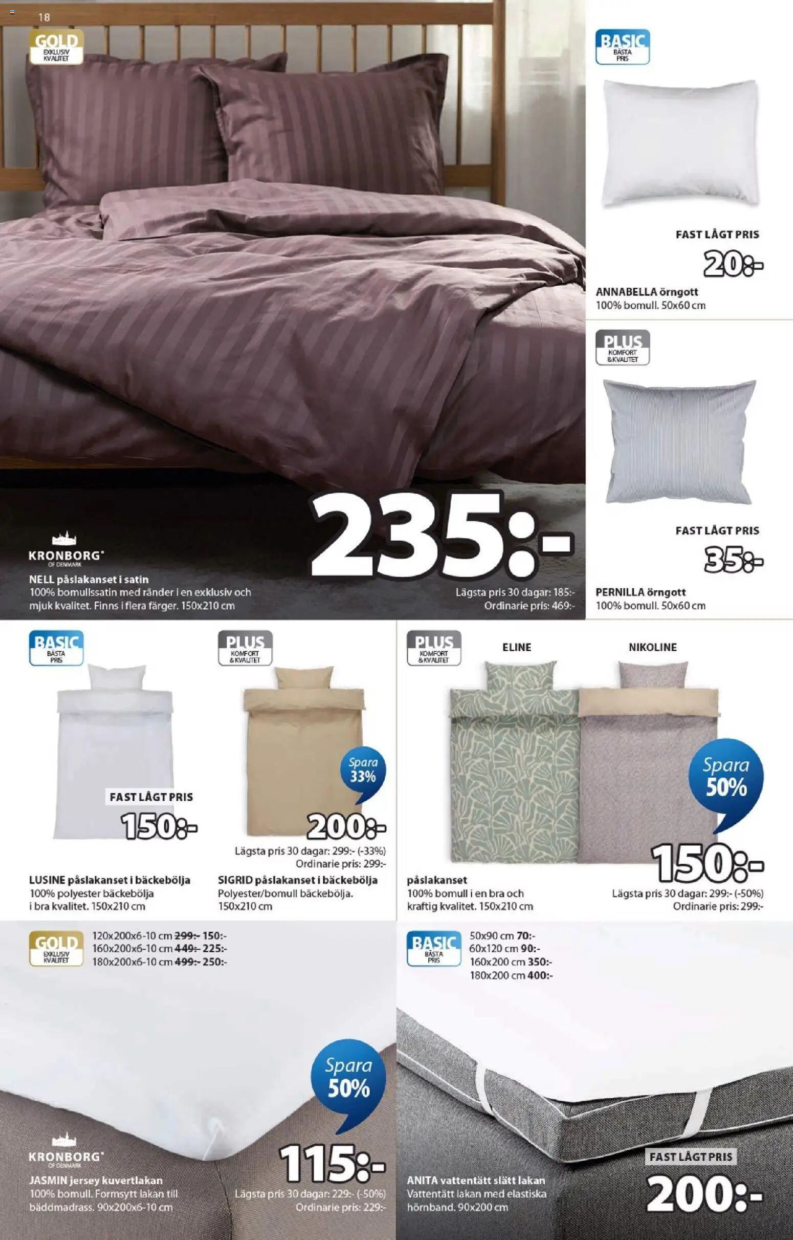 JYSK reklamblad aktuell från 27.04.2026 | Sida: 18 | Produkter: Örngott, Lakan, Påslakanset