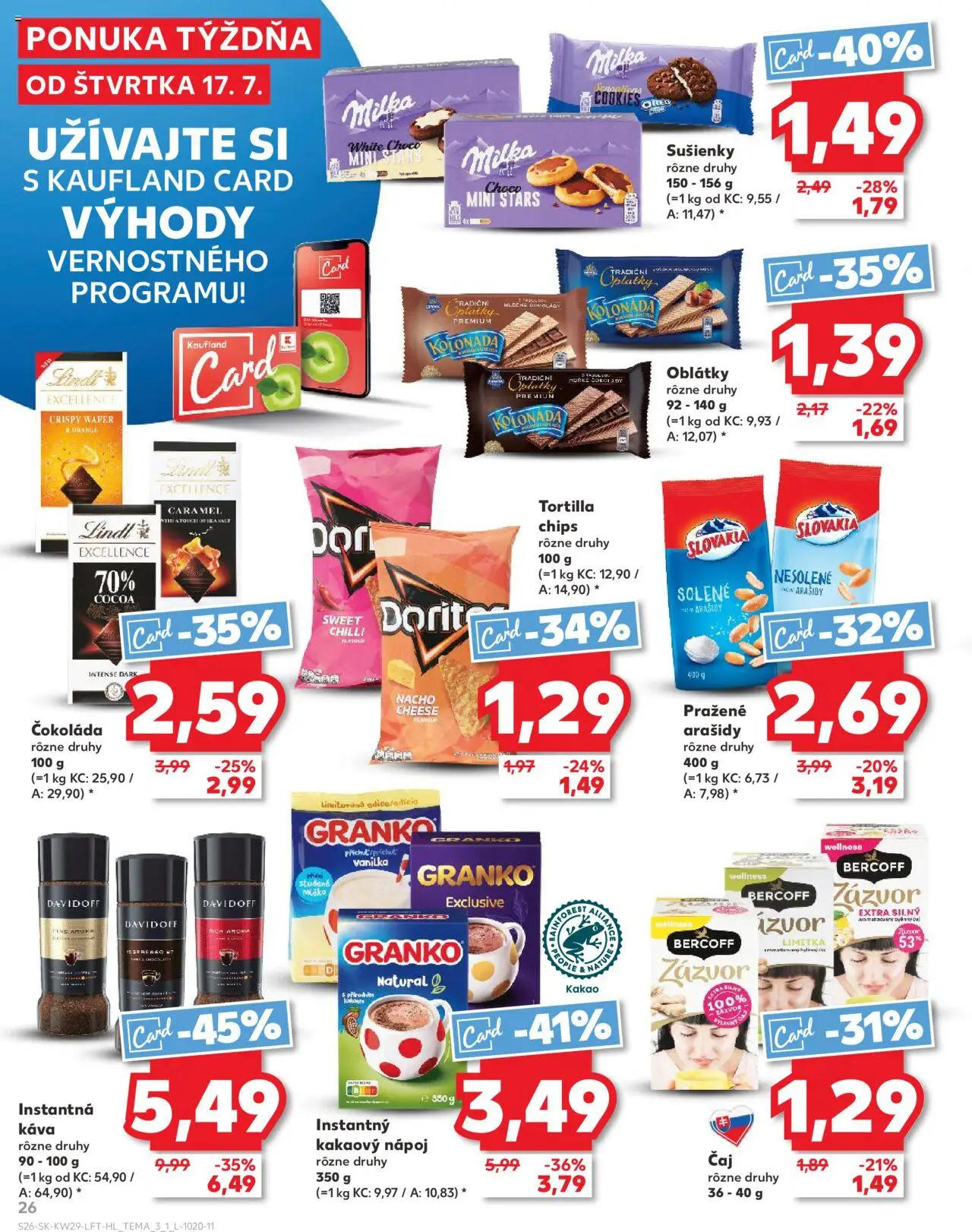 Nové Kaufland akcie – leták je platný od 17.07.2025 | Strana: 26 | Produkty: Limetka, Lindt, Milka, Granko