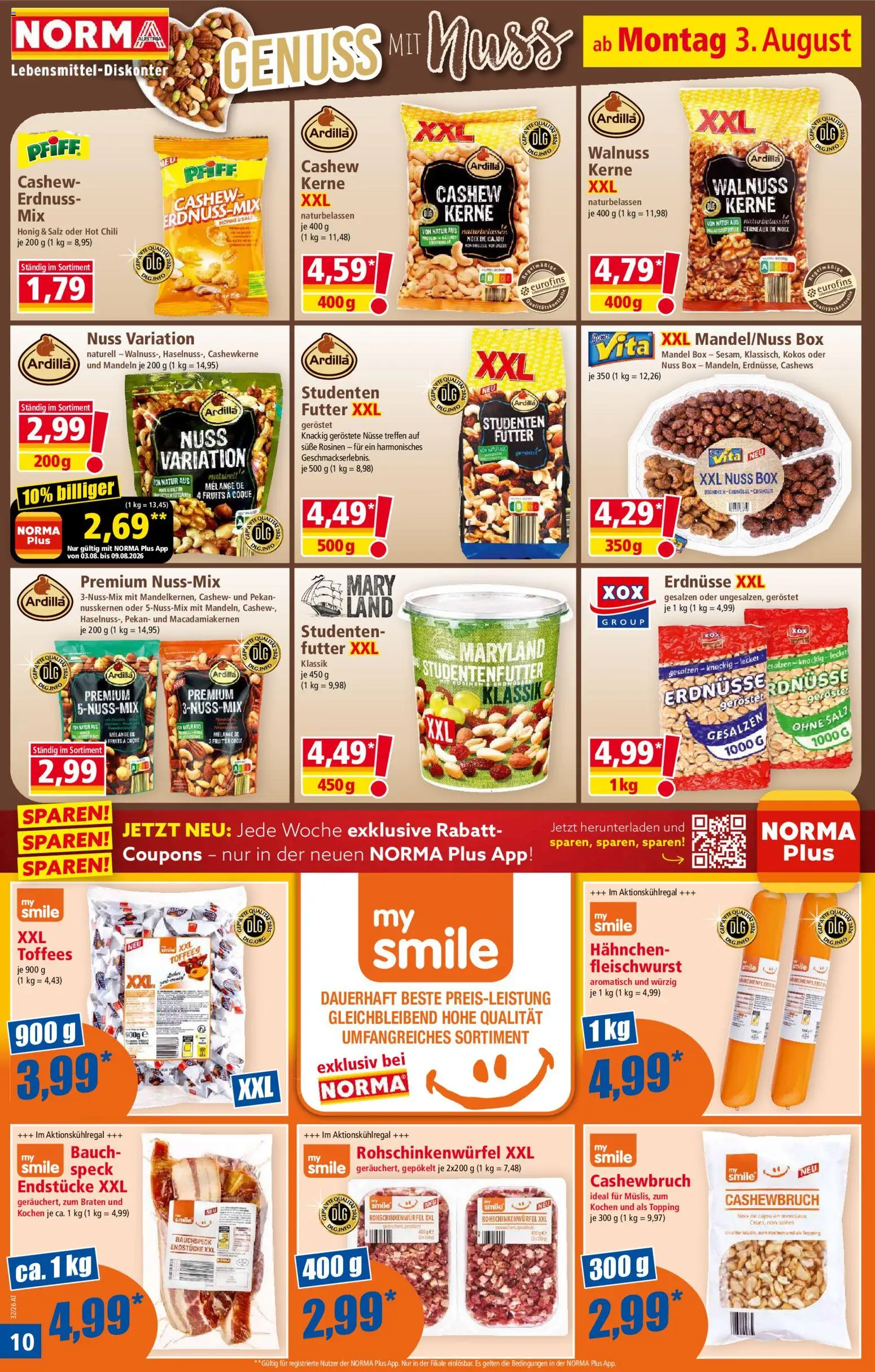 Norma Flugblatt gültig ab 03.08.2026 | Seite: 10 | Produkte: Chili, Speck, Box, Geröstet