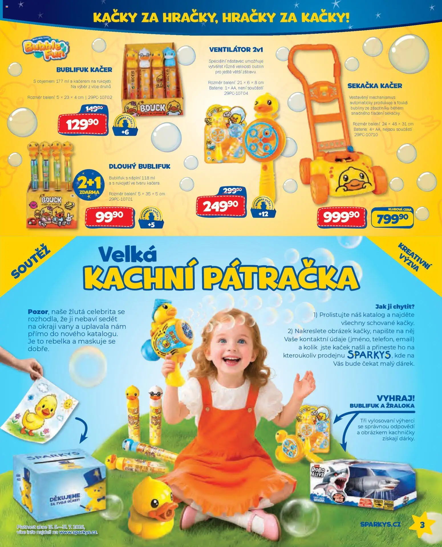Sparkys katalog Léto 2026 od 01.05.2026 | Strana: 3 | Produkty: Hračky, Ventilátor, Sekačka, Bublifuk