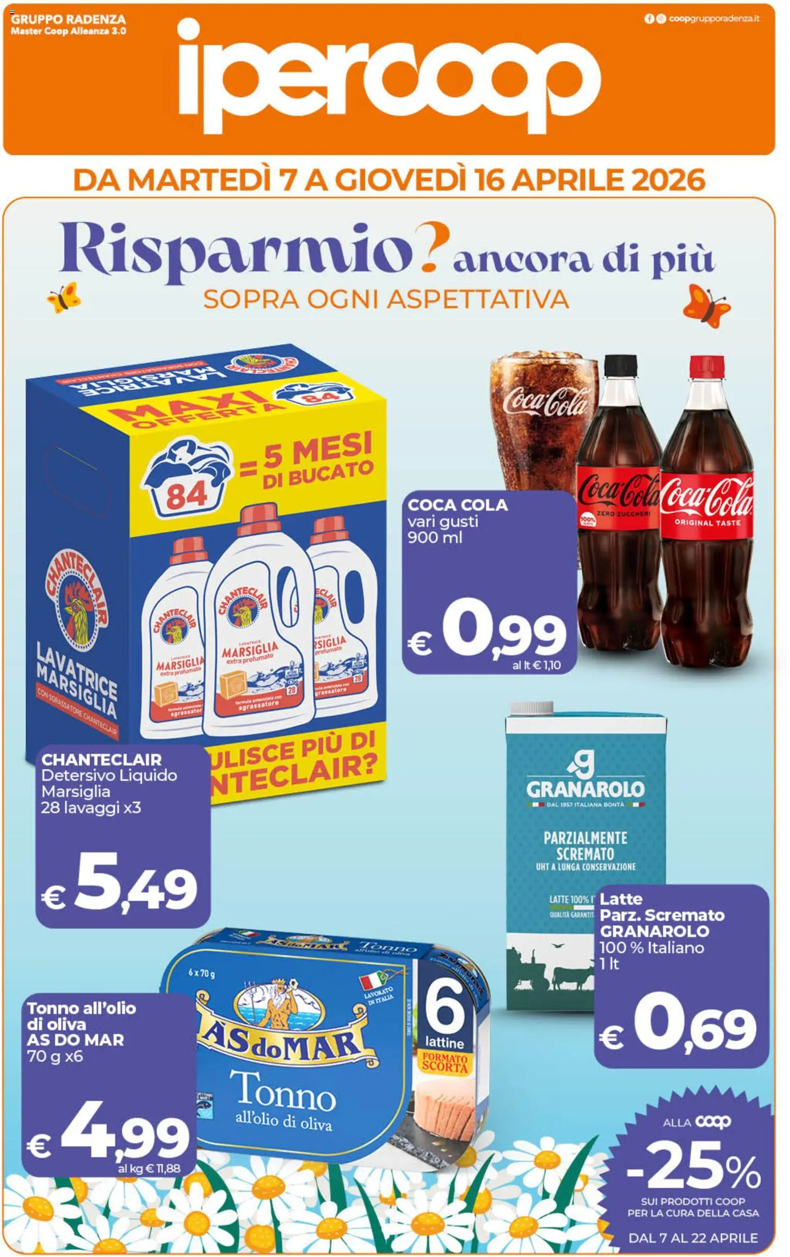 Volantino Ipercoop del 07.04.2026 | Pagina: 1 | Prodotti: Sgrassatore, Latte, Lavatrice, Tonno