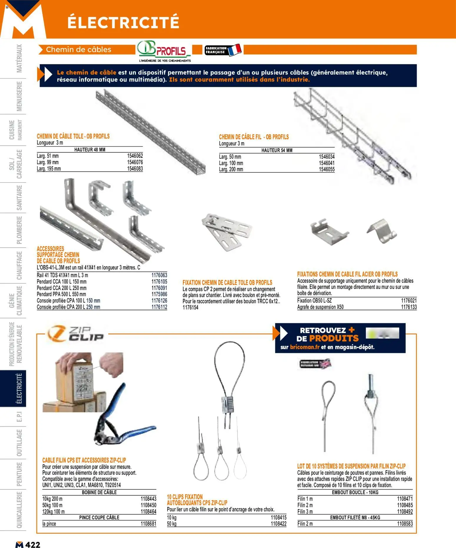 {H1} | Page: 422 | Produits: Câble, Suspension, Agrafe, Livre