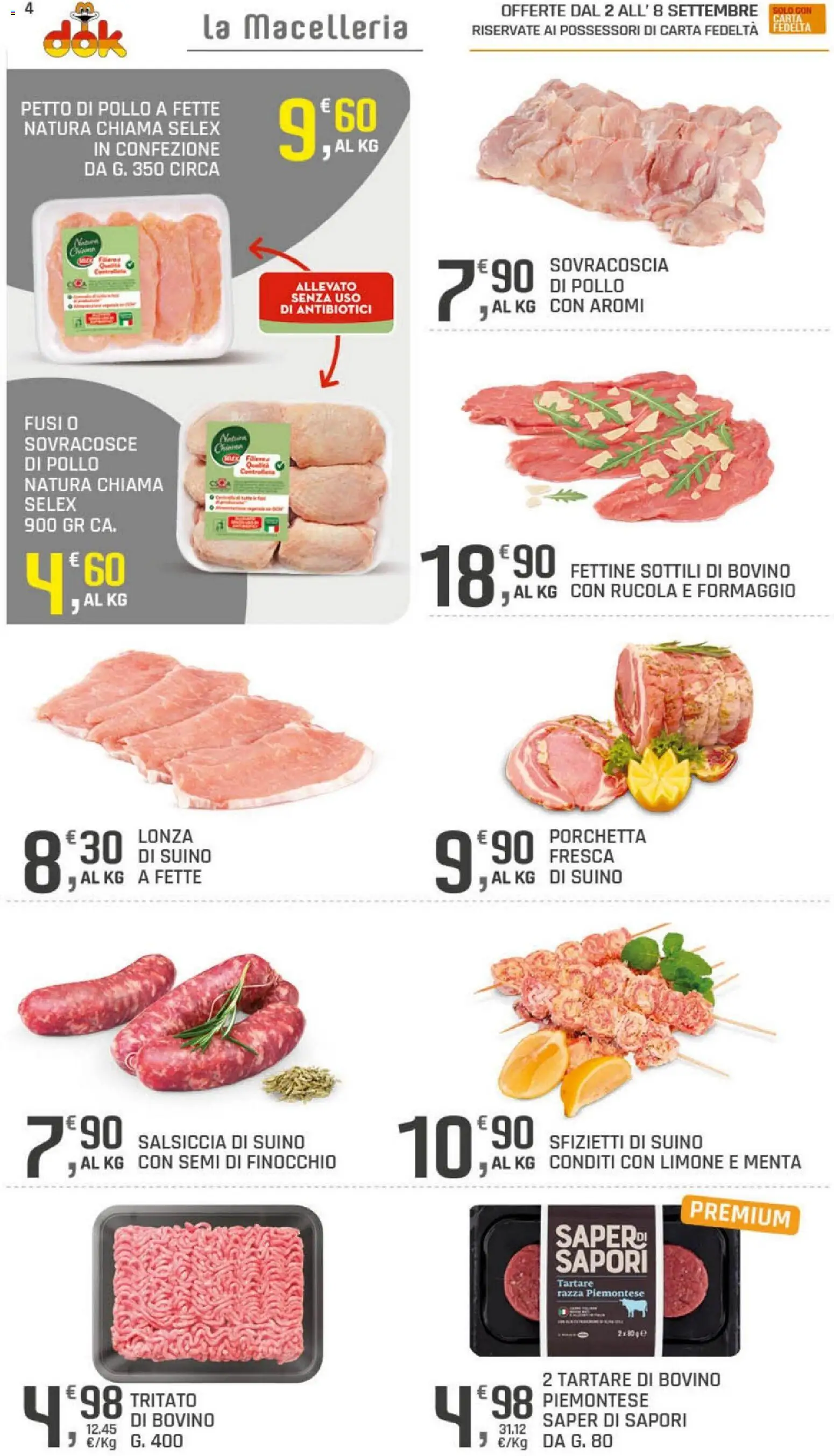 Volantino DOK del 02/09/2026 | Pagina: 4 | Prodotti: Bovino, Rucola, Salsiccia, Menta