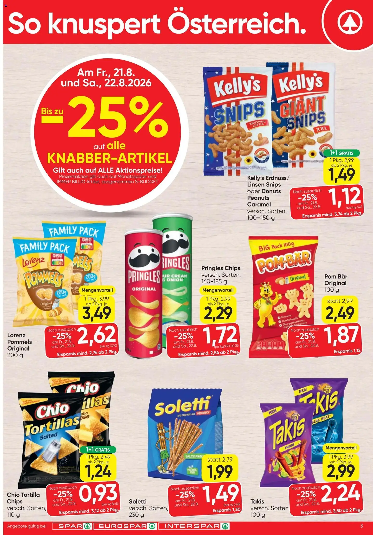 Spar - Flugblatt gültig ab 20.08.2026 | Seite: 3 | Produkte: Chips
