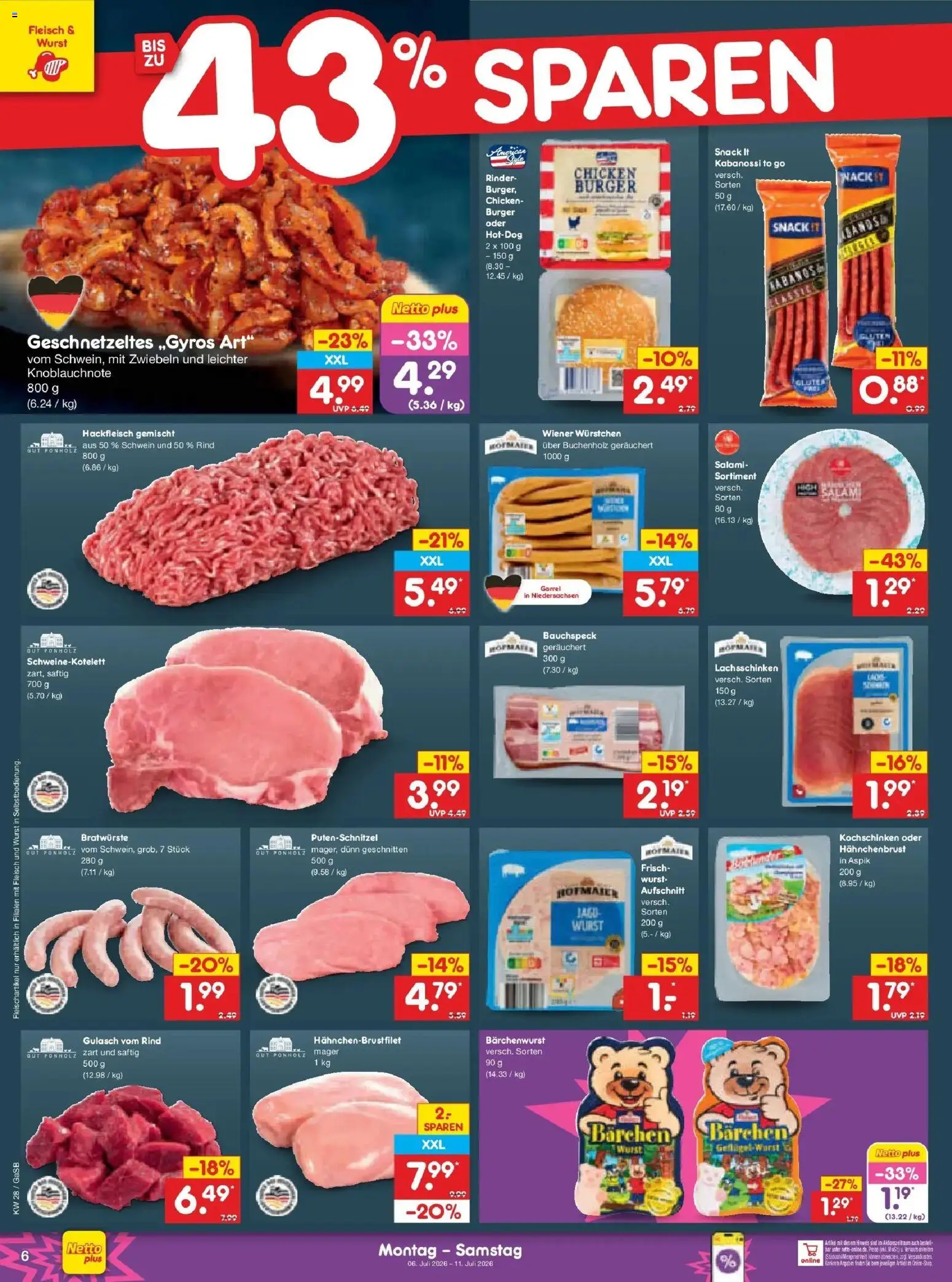 Netto Marken-Discount - Netto: Wochenangebote – gültig ab 05.07.2026 | Seite: 10 | Produkte: Burger, Gulasch, Wurst, Hahnchenbrust