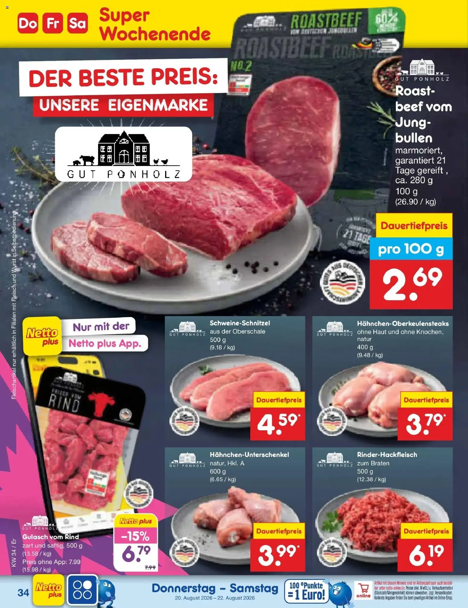 Netto Marken-Discount Prospekt Weimar – gültig ab 17.08.2026 | Seite: 52 | Produkte: Roastbeef, Gulasch, Wurst, Fleisch