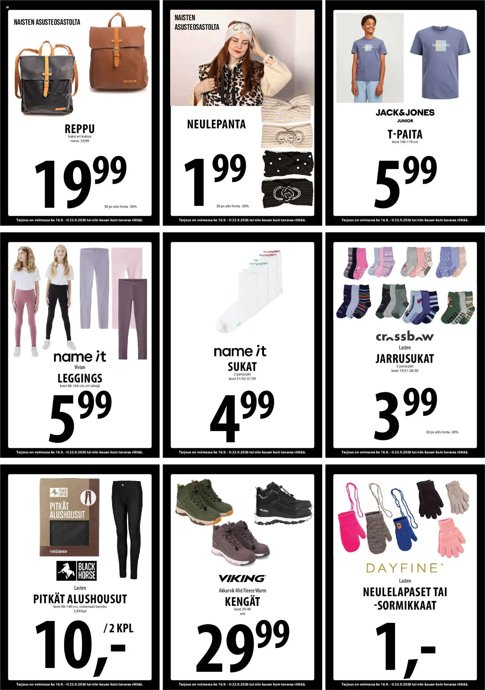 Tuuri tarjoukset – voimassa 16/09/2026 alkaen | Sivu: 21 | Tuotteet: Sukat, Alushousut, Reppu