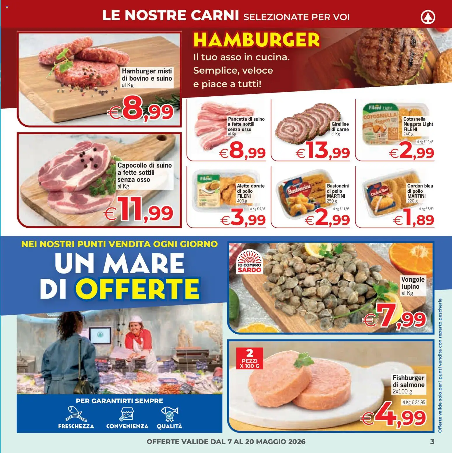 Volantino Despar del 07.05.2026 | Pagina: 3 | Prodotti: Salmone, Vongole, Pancetta, Suino