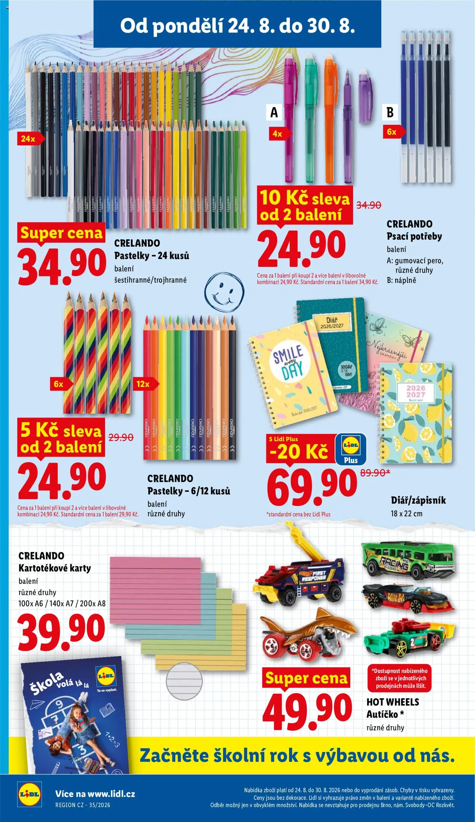 Lidl leták - Spotřební zboží od 24.08.2026 | Strana: 6 | Produkty: Pastelky, Notebook, Hot Wheels, Karty