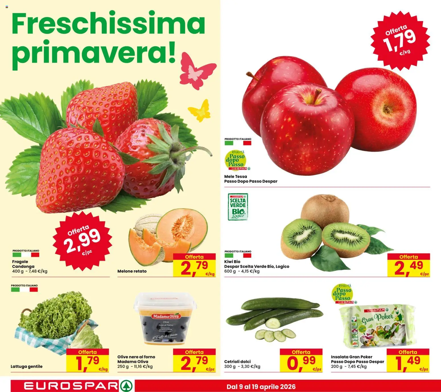 Volantino Despar del 09.04.2026 | Pagina: 2 | Prodotti: Mele, Fragole, Melone, Lattuga