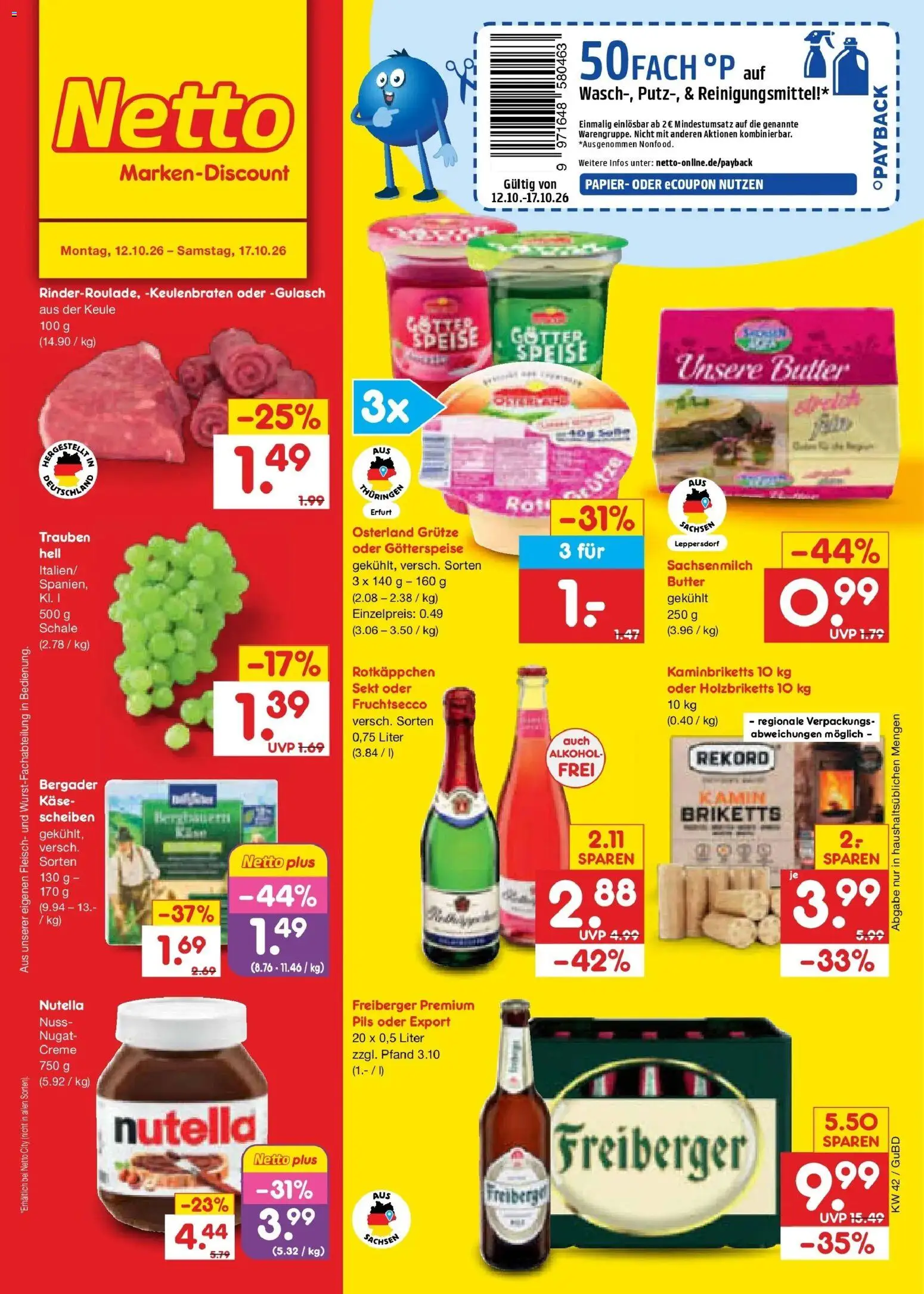 Netto Marken-Discount Prospekt Augustusburg – gültig ab 12.10.2026 | Seite: 1 | Produkte: Sekt, Pils, Rotkäppchen, Fleisch