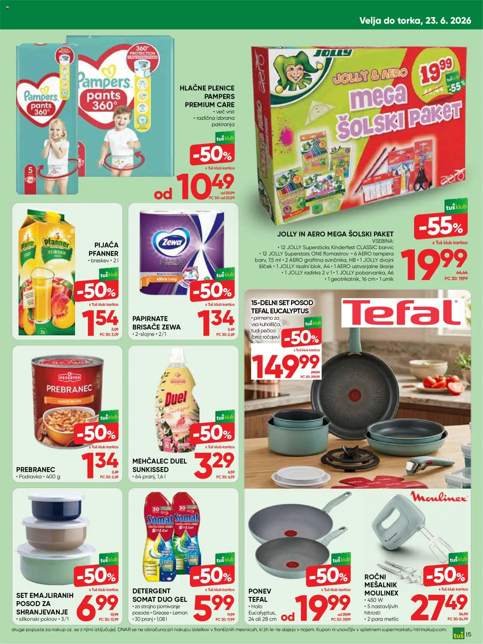 Novi Tuš katalog ponudbe – veljaven od 17.06.2026 | Stran: 15 | Izdelki: Plenice, Mehčalec, Silcek, Detergent
