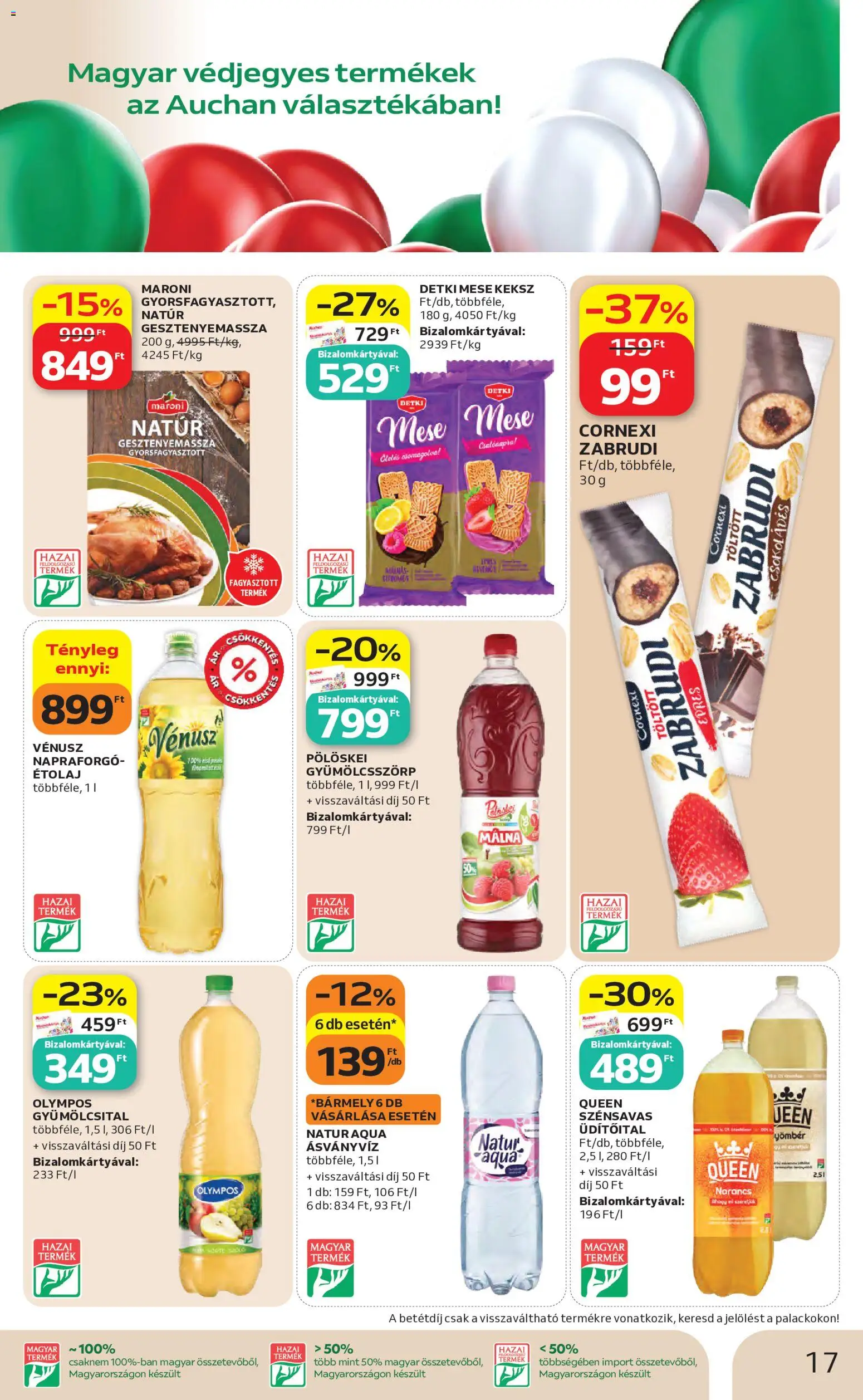 Auchan akciós ujság - amely érvényes a következő dátumtól: 07.05.2026 | Oldal: 17 | Termékek: Étolaj, Gyümölcsital, Ásványvíz, Keksz