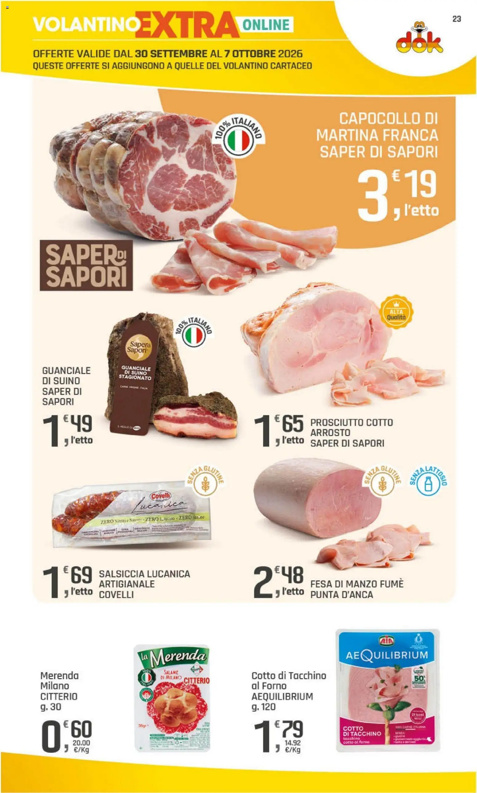 Volantino DOK del 24/09/2026 | Pagina: 23 | Prodotti: Manzo, Suino, Tacchino, Guanciale