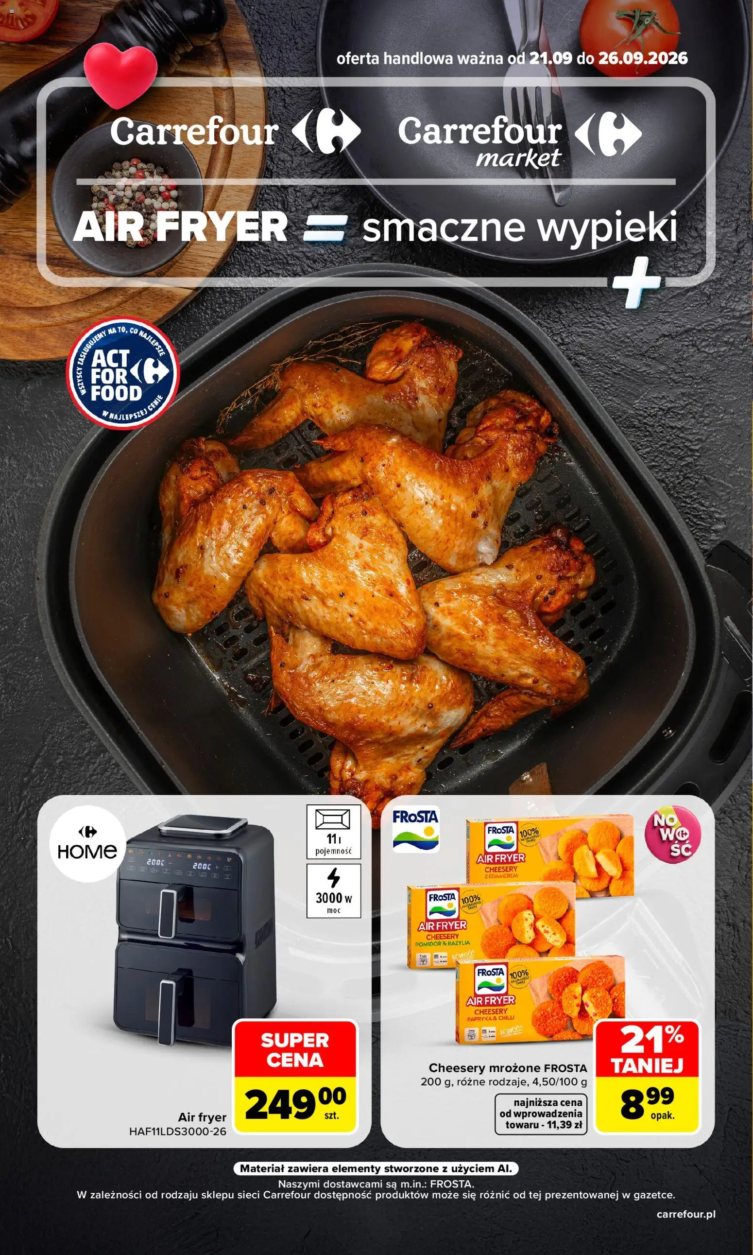 Carrefour gazetka - Air fryer od 21.09.2026 | Strona: 1 | Produkty: Frosta, Pomidor, Papryka, Bazylia