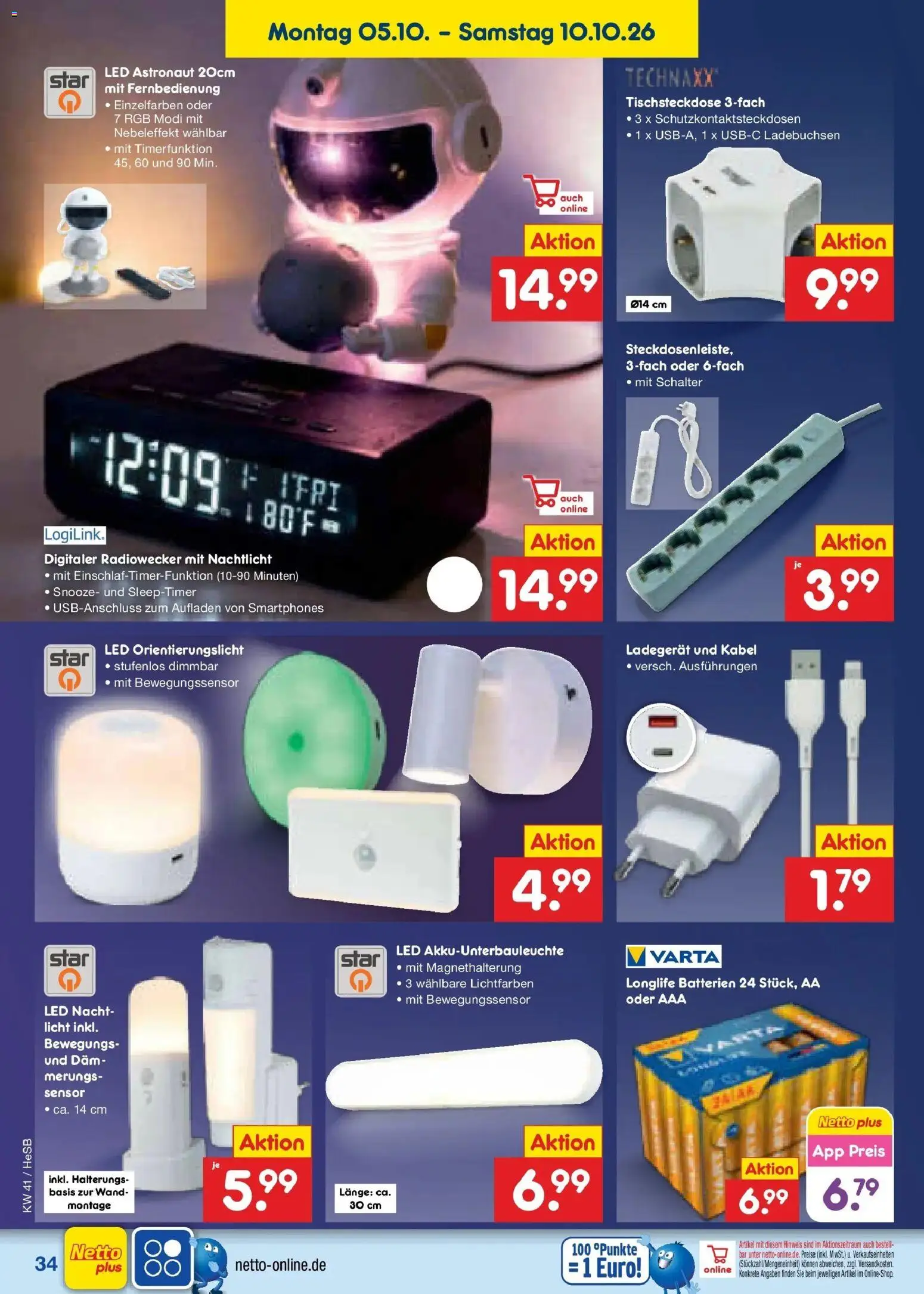 Netto Marken-Discount Prospekt Hamburg (ab 05.10.2026) » Angebote | Seite: 42 | Produkte: Kabel, Smartphones, Nachtlicht, Radiowecker