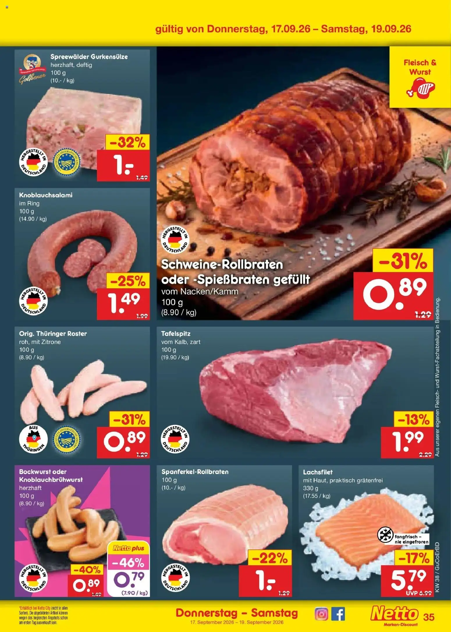 Netto Marken-Discount Prospekt Augustusburg – gültig ab 14.09.2026 | Seite: 49 | Produkte: Bockwurst, Tafelspitz, Zitrone, Fleisch