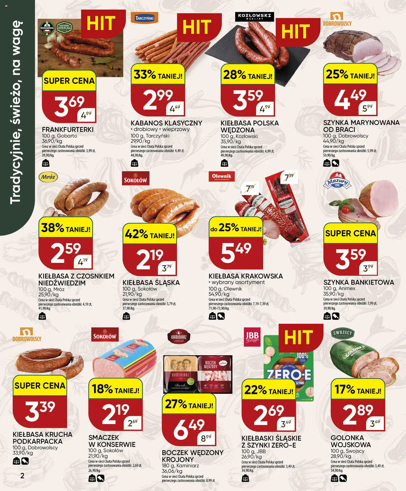 Chata Polska gazetka od 24.09.2026 | Strona: 2 | Produkty: Kiełbasa, Boczek wędzony, Boczek, Wędliny
