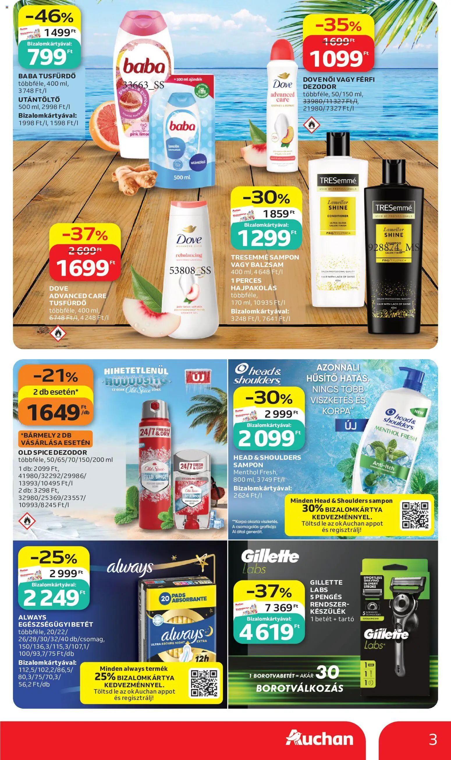 Auchan akciós ujság - amely érvényes a következő dátumtól: 2026.07.02. | Oldal: 3 | Termékek: Old spice, Borotvabetét, Sampon, Dezodor