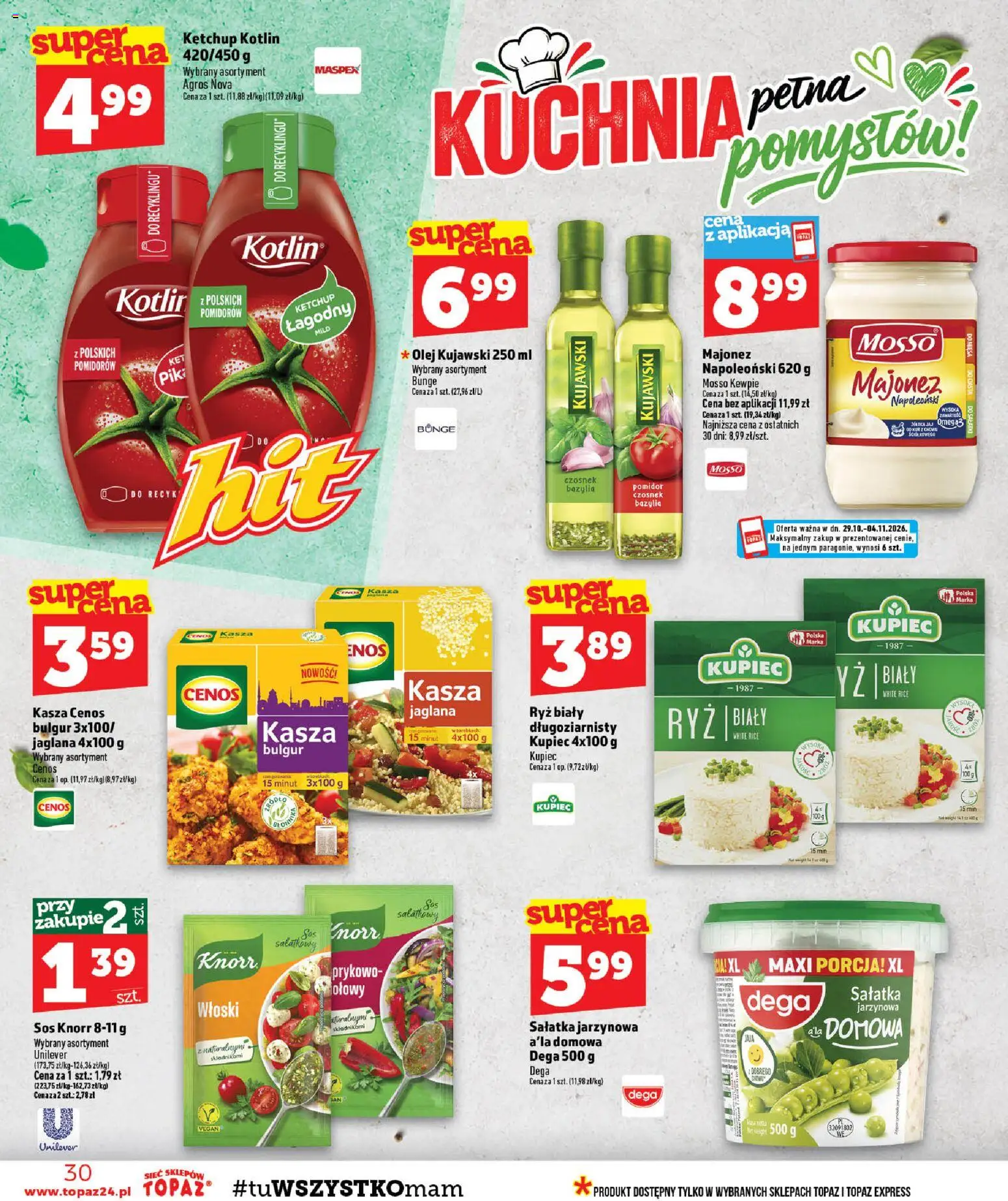 Topaz gazetka - MAZ od 29.10.2026 | Strona: 30 | Produkty: Bulgur, Sałatki, Pomidor, Bazylia