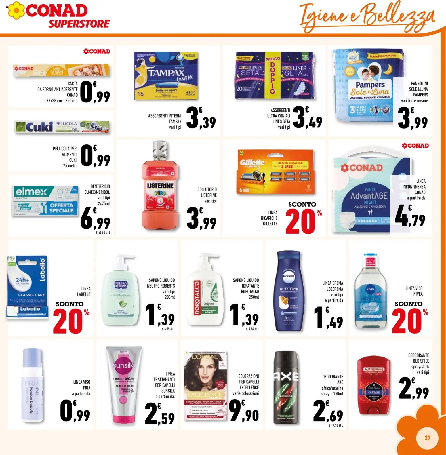 Volantino Conad del 23/09/2026 | Pagina: 27 | Prodotti: Pannolini, Sapone, Listerine, Pampers