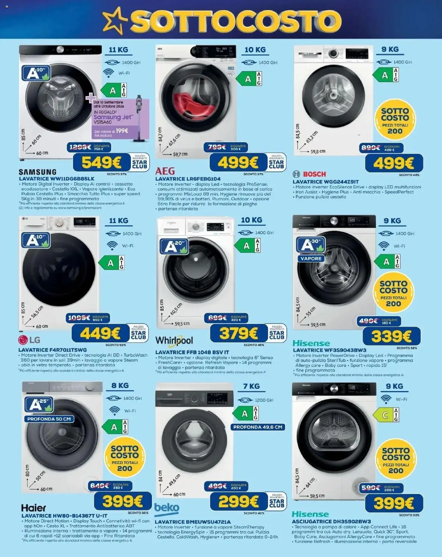 Volantino Euronics del 10/09/2026 | Pagina: 4 | Prodotti: Porta, Lavatrice, Illuminazione, Asciugamani