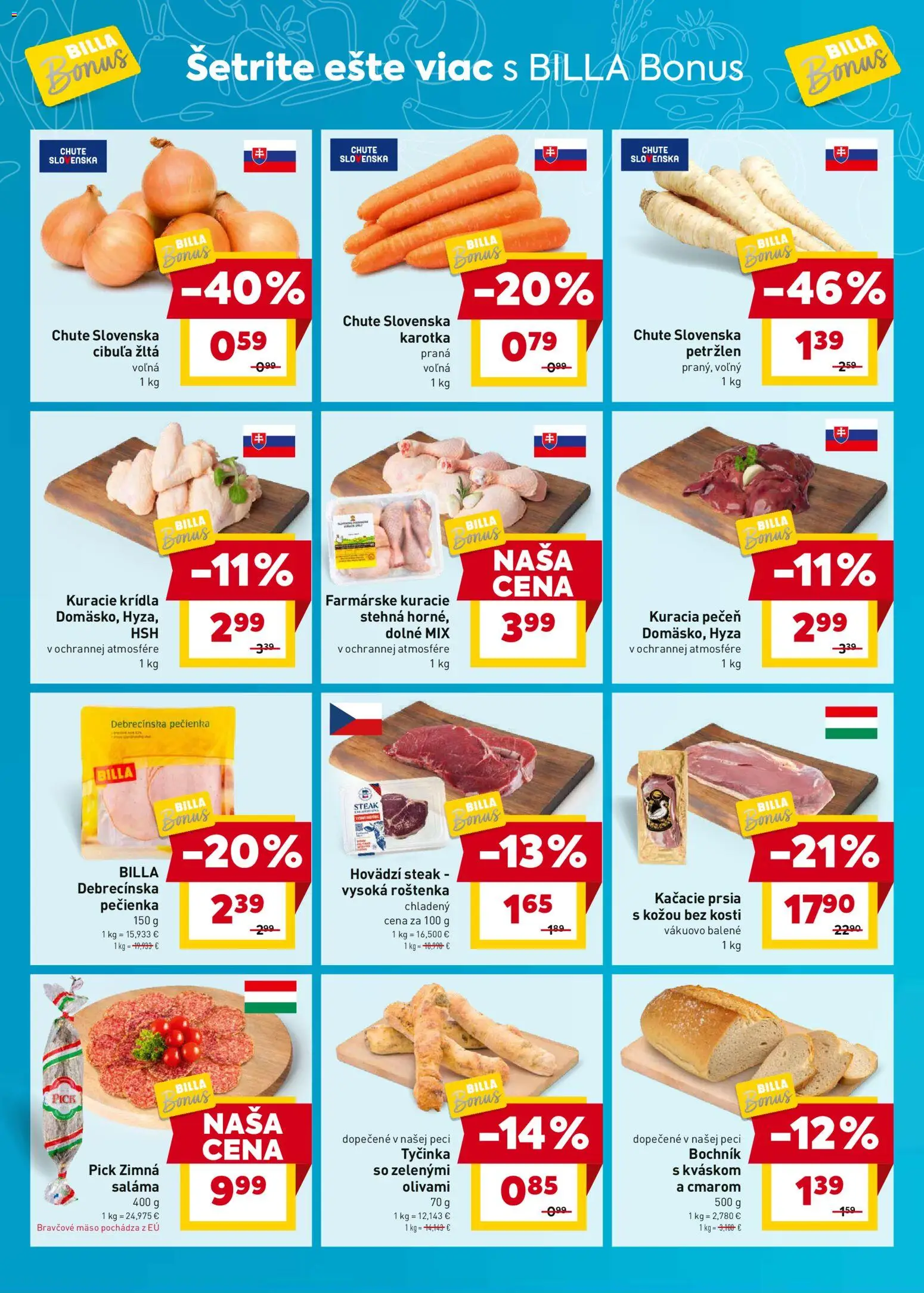Nové Billa akcie – leták je platný od 07.04.2026 | Strana: 2 | Produkty: Saláma, Bravčové mäso, Steak, Kuracie krídla
