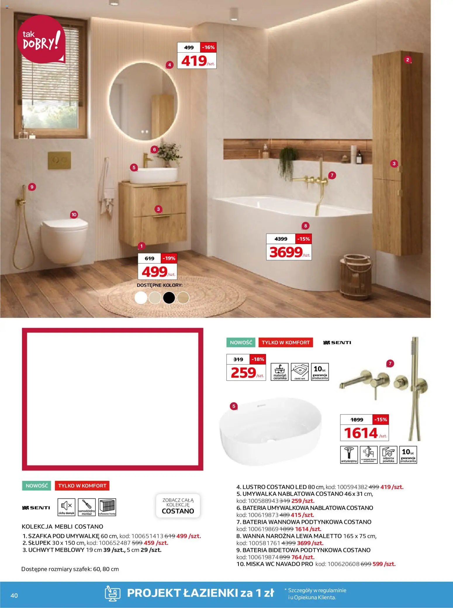 Komfort gazetka od 16.09.2026 | Strona: 40 | Produkty: Umywalka, Bateria, Lustro