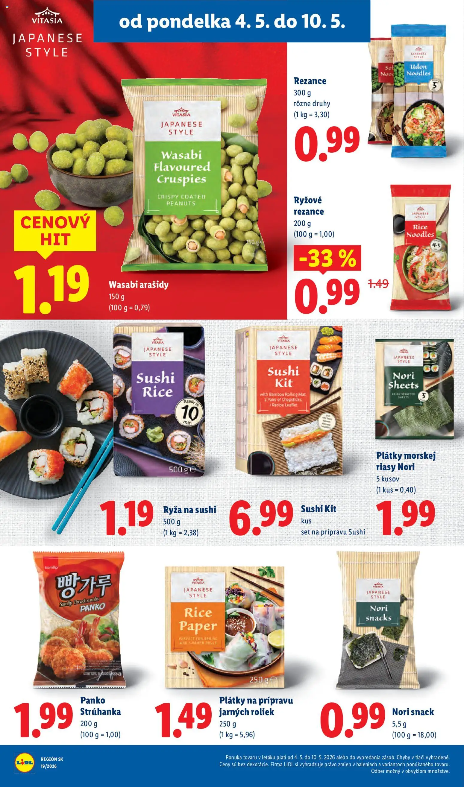 Nové Lidl akcie – leták je platný od 04.05.2026 | Strana: 32 | Produkty: Ryža, Rezance, Sushi, Arašidy