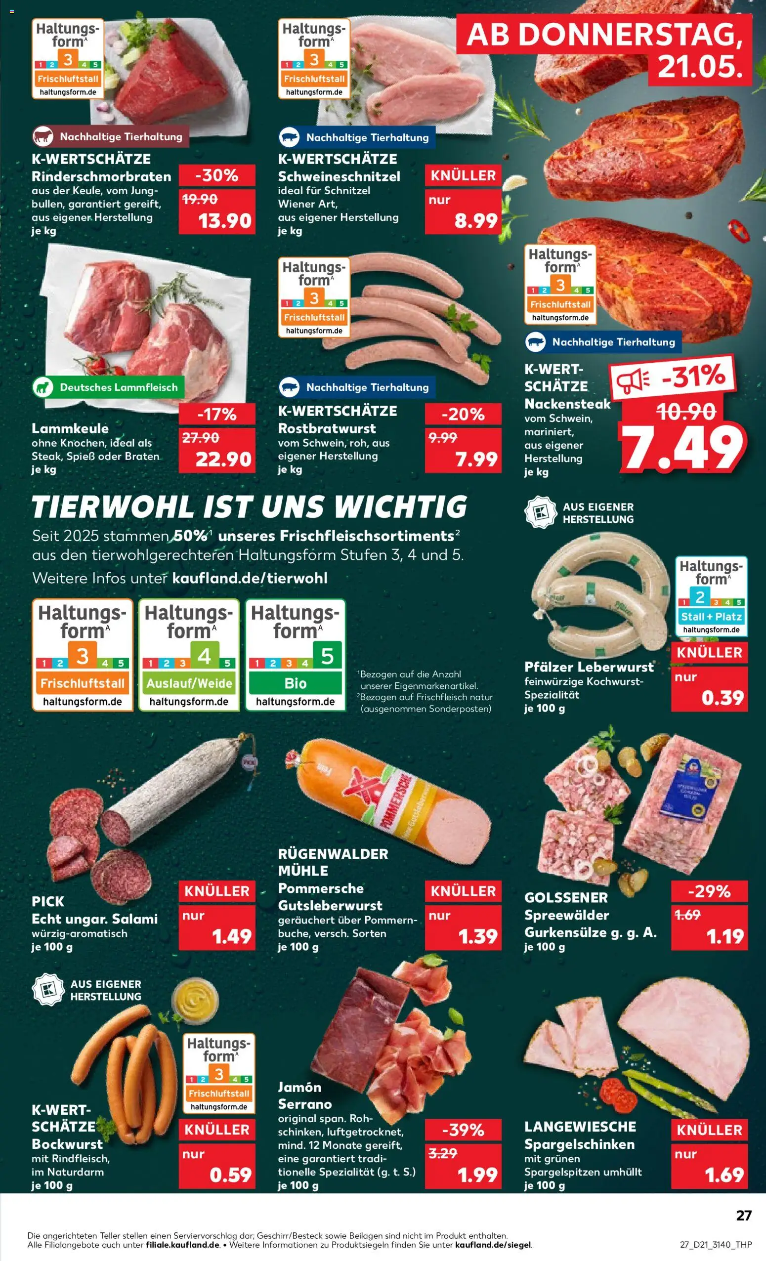 Kaufland Prospekt Leipzig	 – gültig ab 21.05.2026 | Seite: 27 | Produkte: Lammkeule, Mühle, Schnitzel, Salami